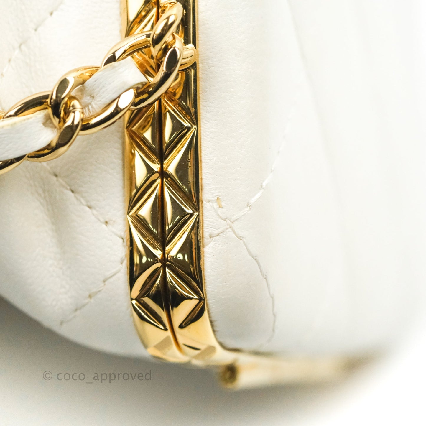 Chanel Quilted Small Drawstring Bucket Bag White Calfskin Gold Hardware