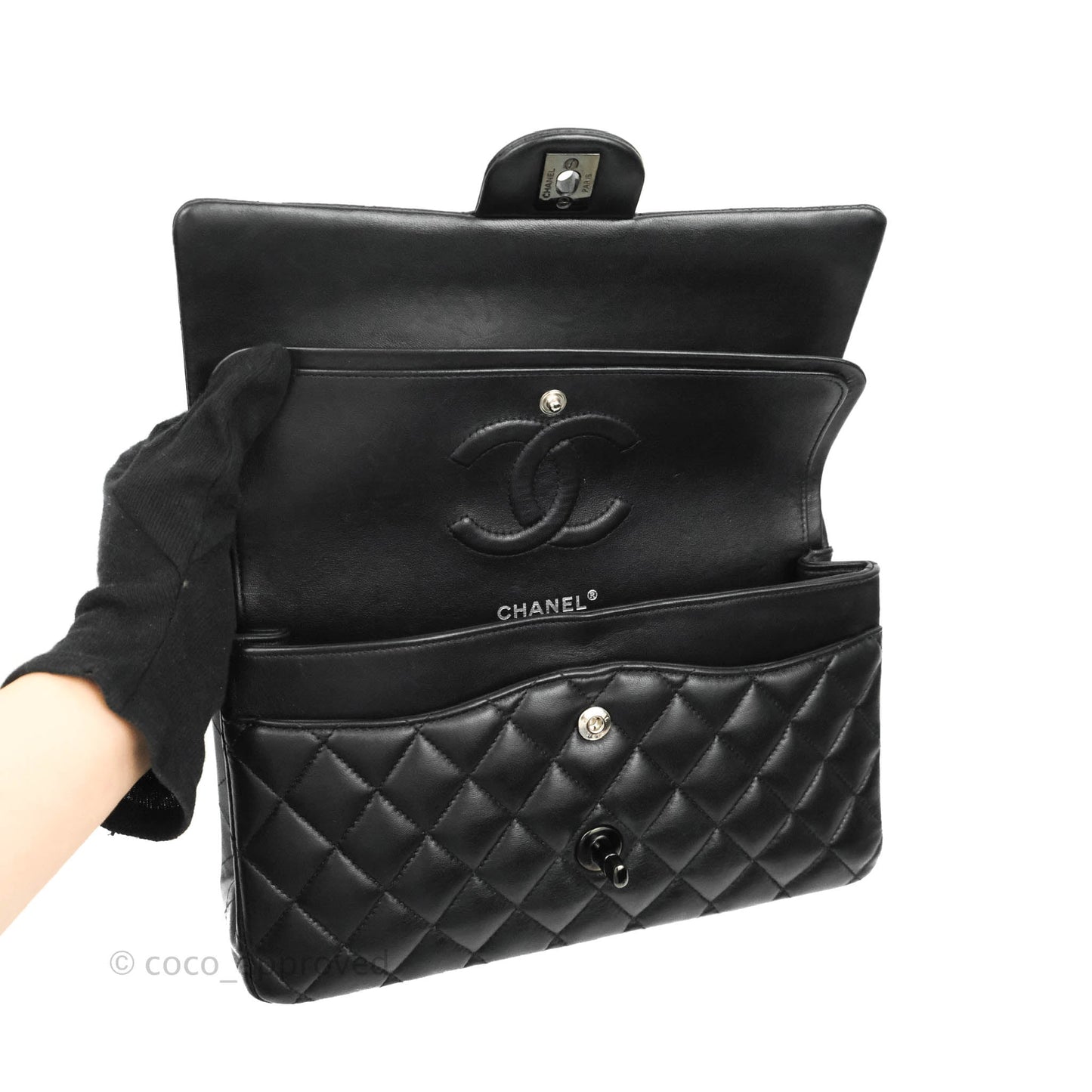 Chanel Classic Quilted M/L Medium Double Flap So Black Lambskin