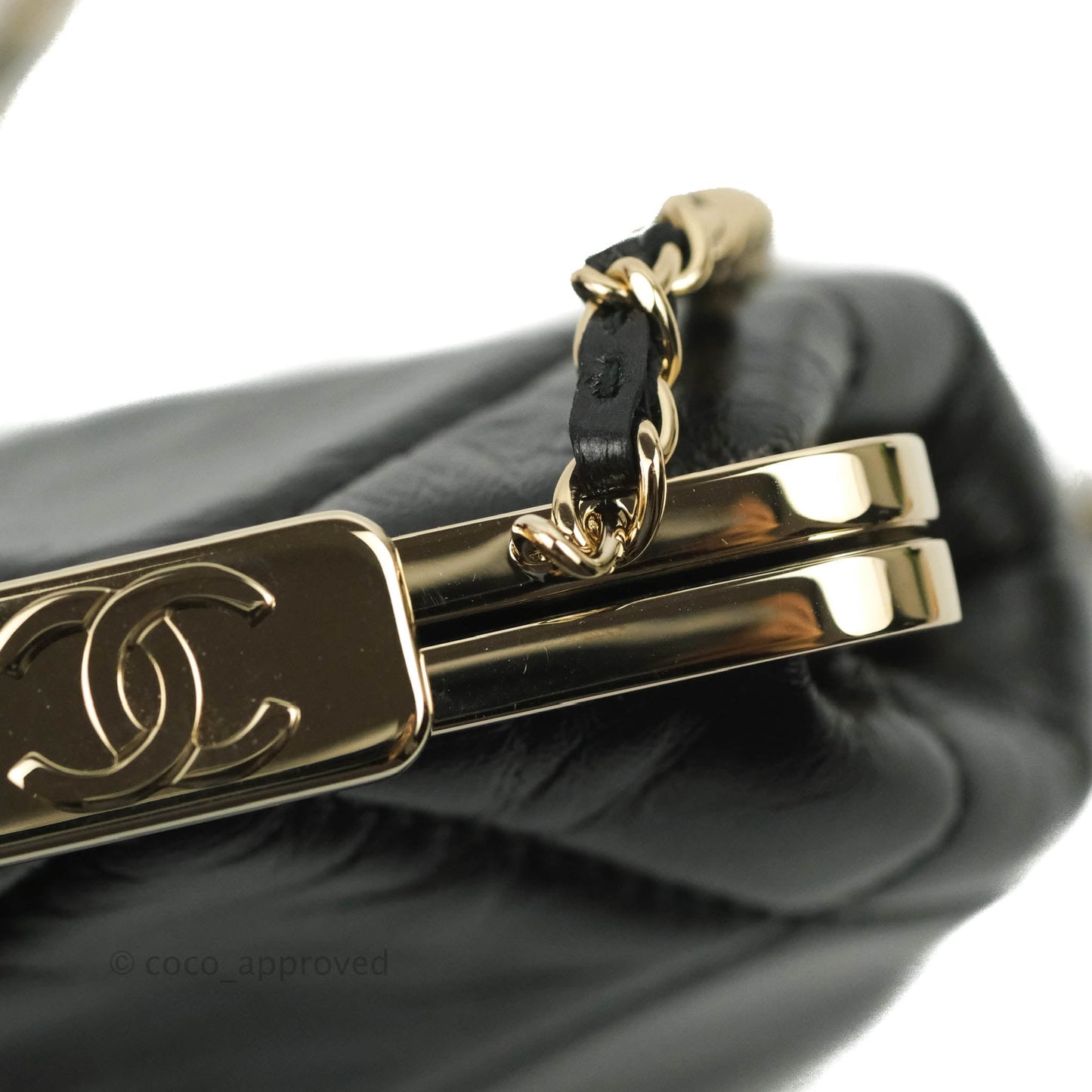 Chanel Kisslock Glasses Case Black Lambskin Gold Hardware 21C
