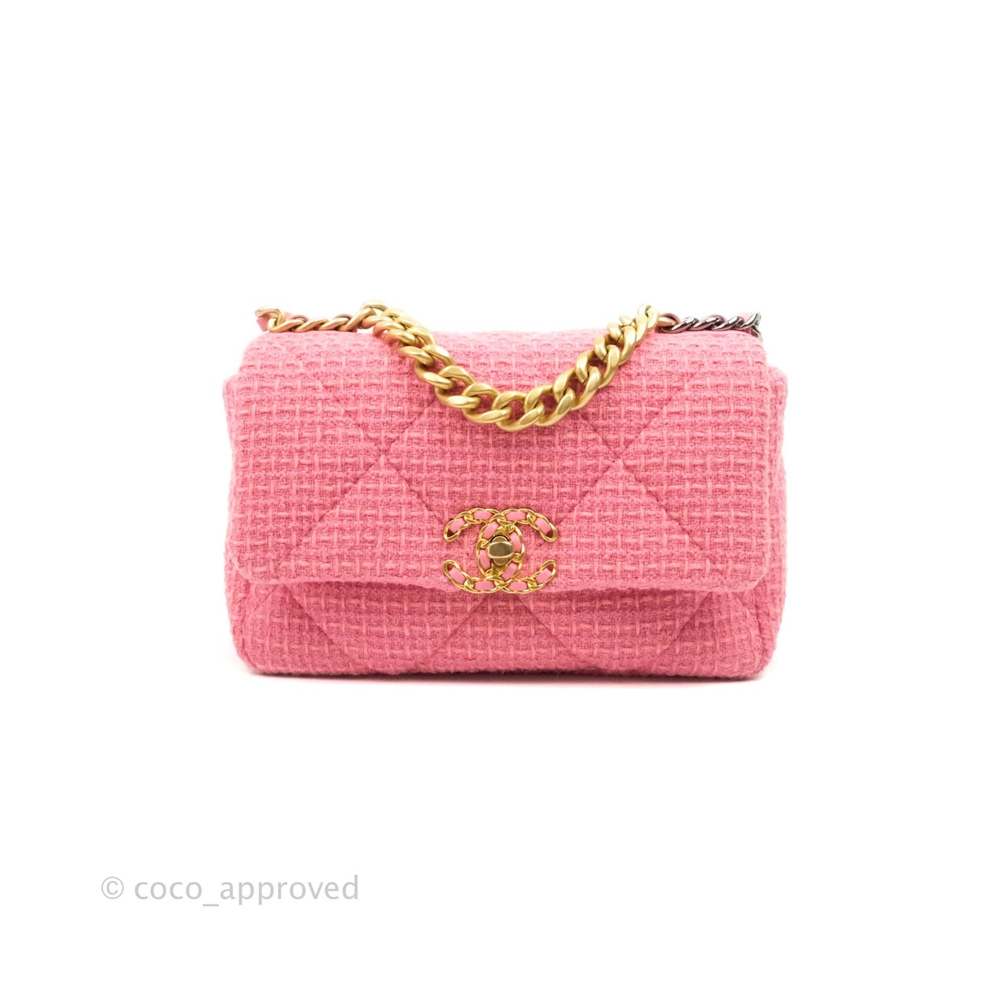 Chanel 19 Small Tweed Pink Mixed Hardware