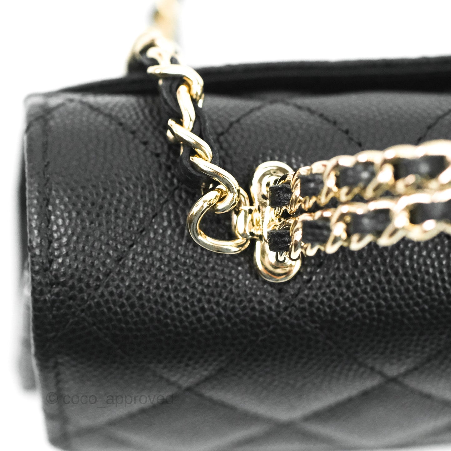 Chanel Top Handle Clutch with Chain Black Caviar Light Gold Hardware 23P