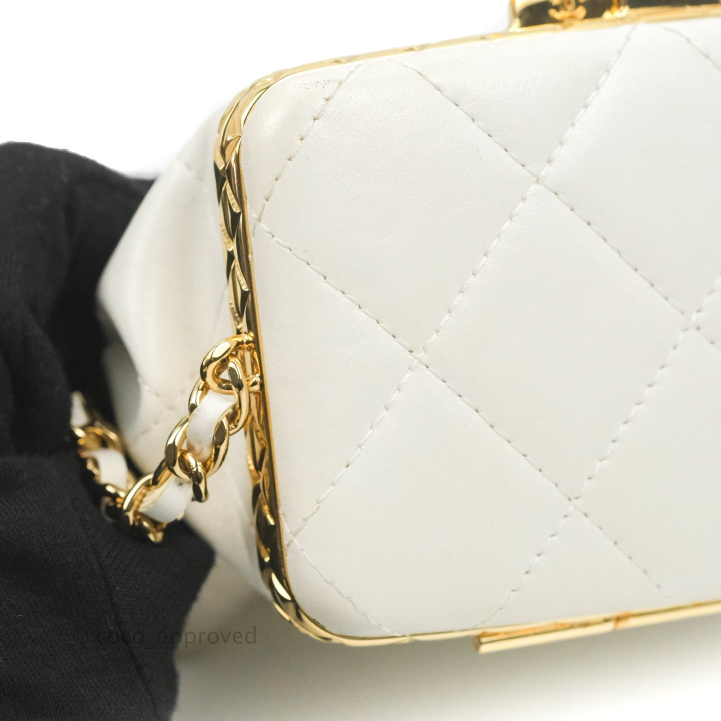 Chanel Quilted Small Drawstring Bucket Bag White Calfskin Gold Hardware