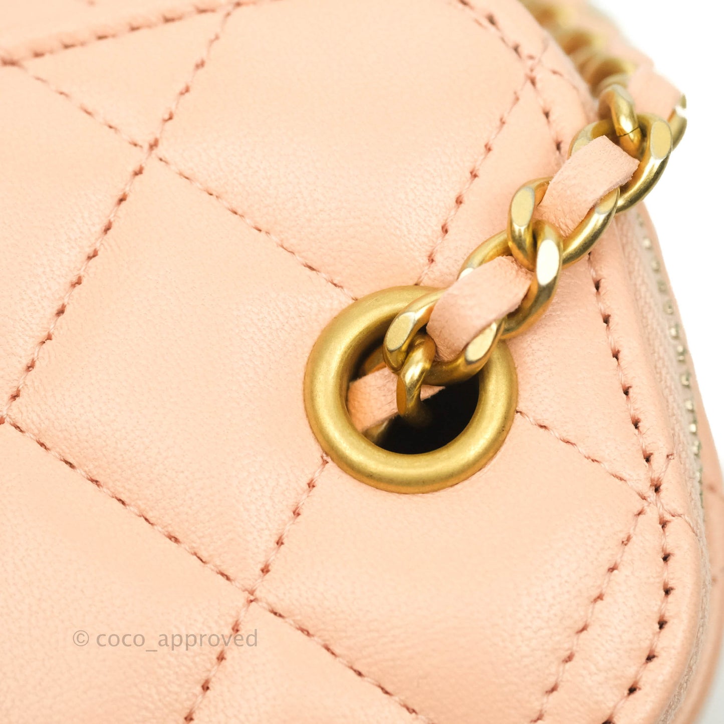 Chanel Classic Mini Pearl Crush Vanity With Chain Pink Lambskin Aged Gold Hardware