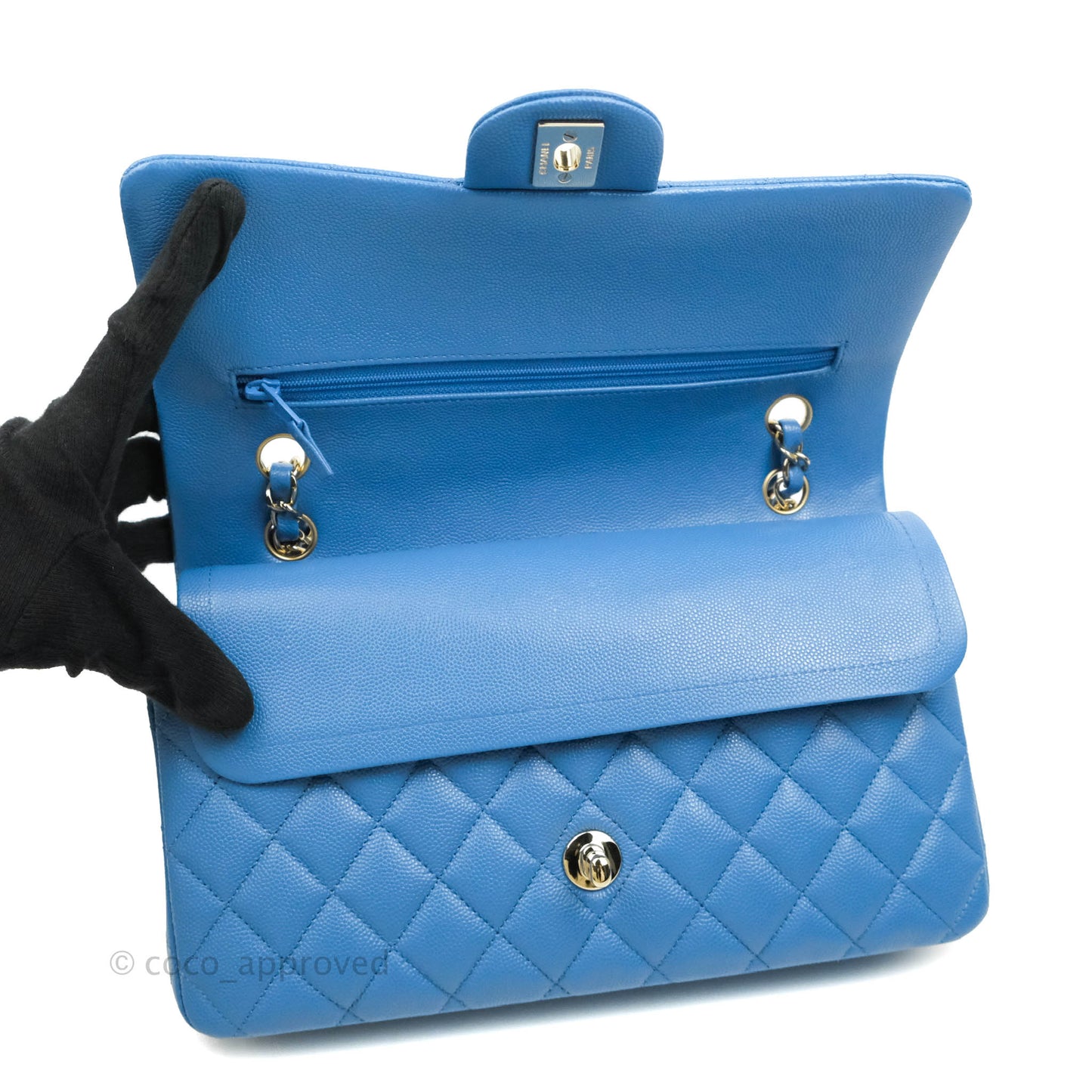 Chanel Classic M/L Medium Flap Quilted Blue Caviar Gold Hardware