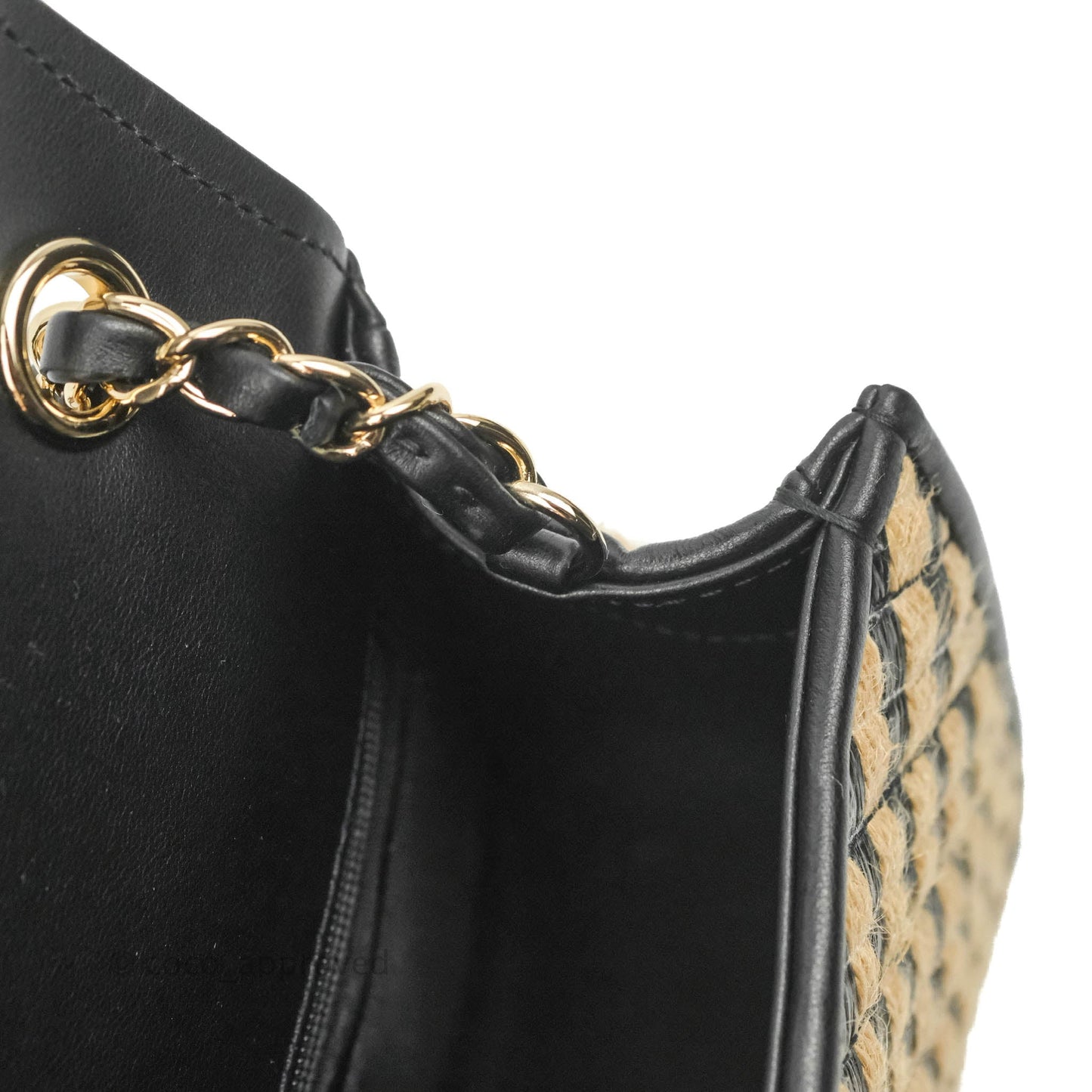 Chanel Quilted Mini Rectangular Flap Raffia Jute Thread Black & Beige Gold Hardware