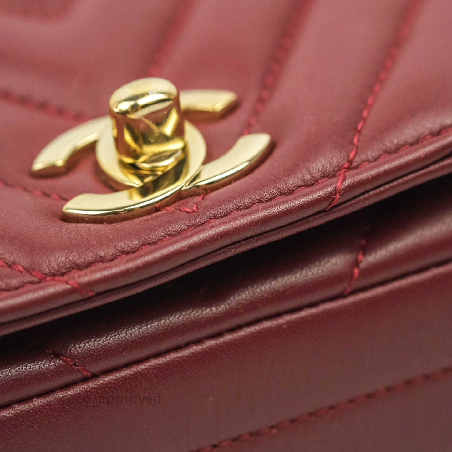 Chanel Small Statement Chevron Flap Bag Burgundy Lambskin Gold Hardware