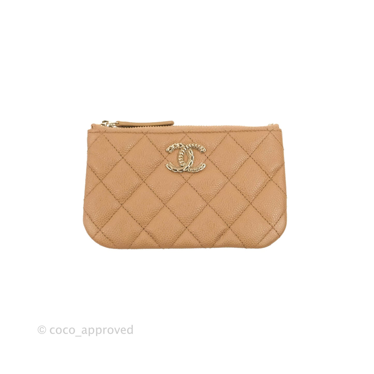 Chanel Quilted Mini O Case Dark Beige Caviar Gold Hardware