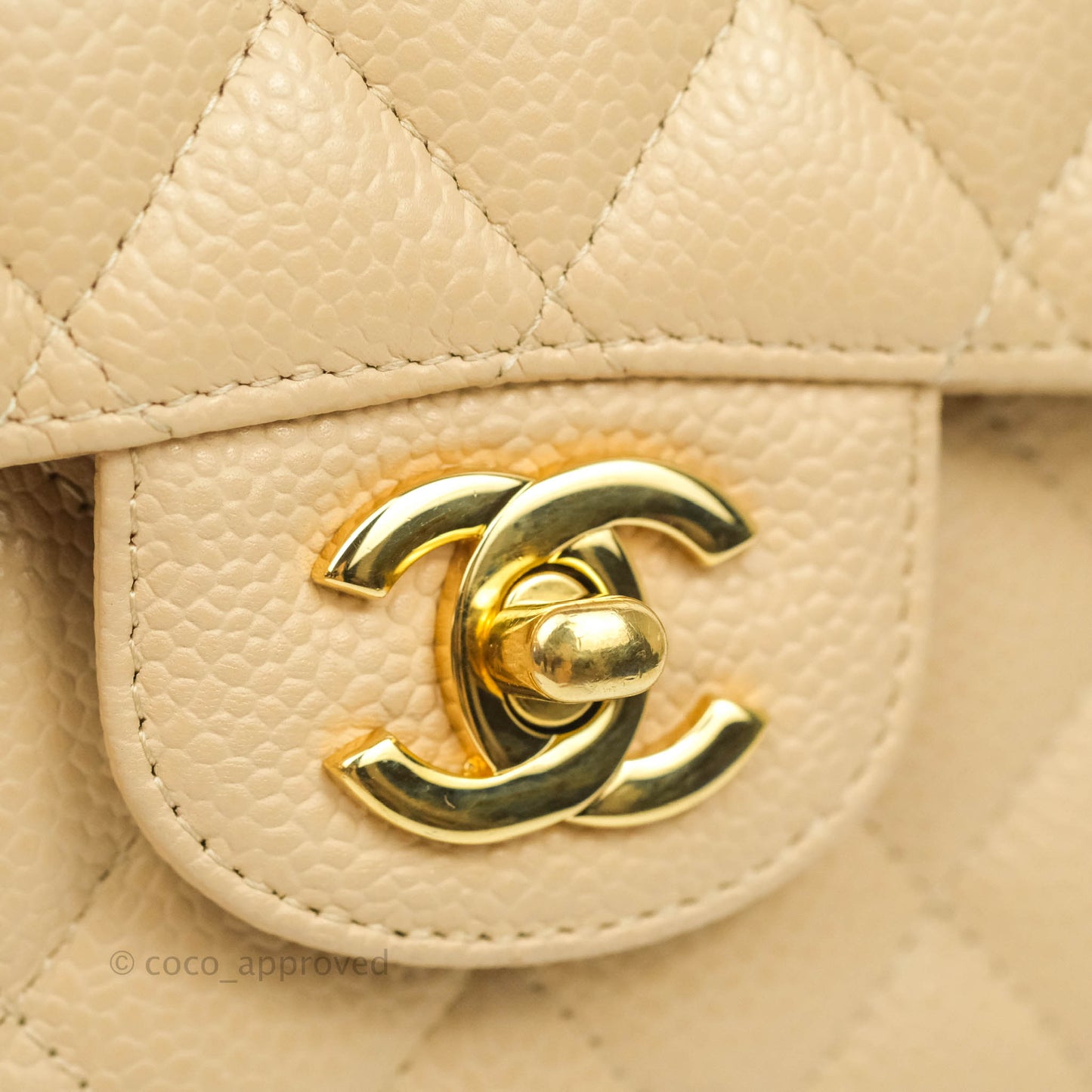 Chanel Classic M/L Medium Double Flap Beige Caviar Gold Hardware