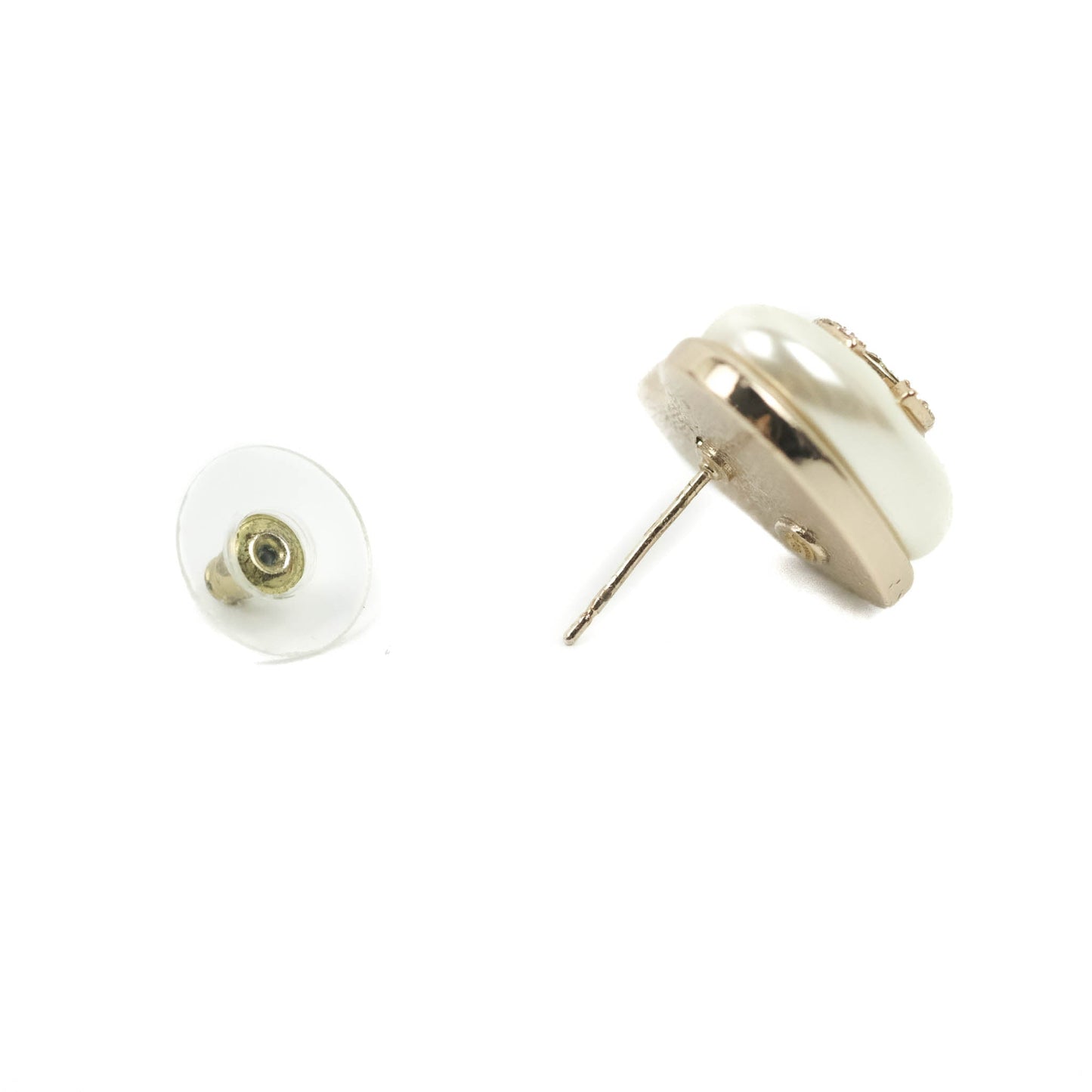 Chanel Crystal CC Pearl Heart Earrings Gold Tone 20A