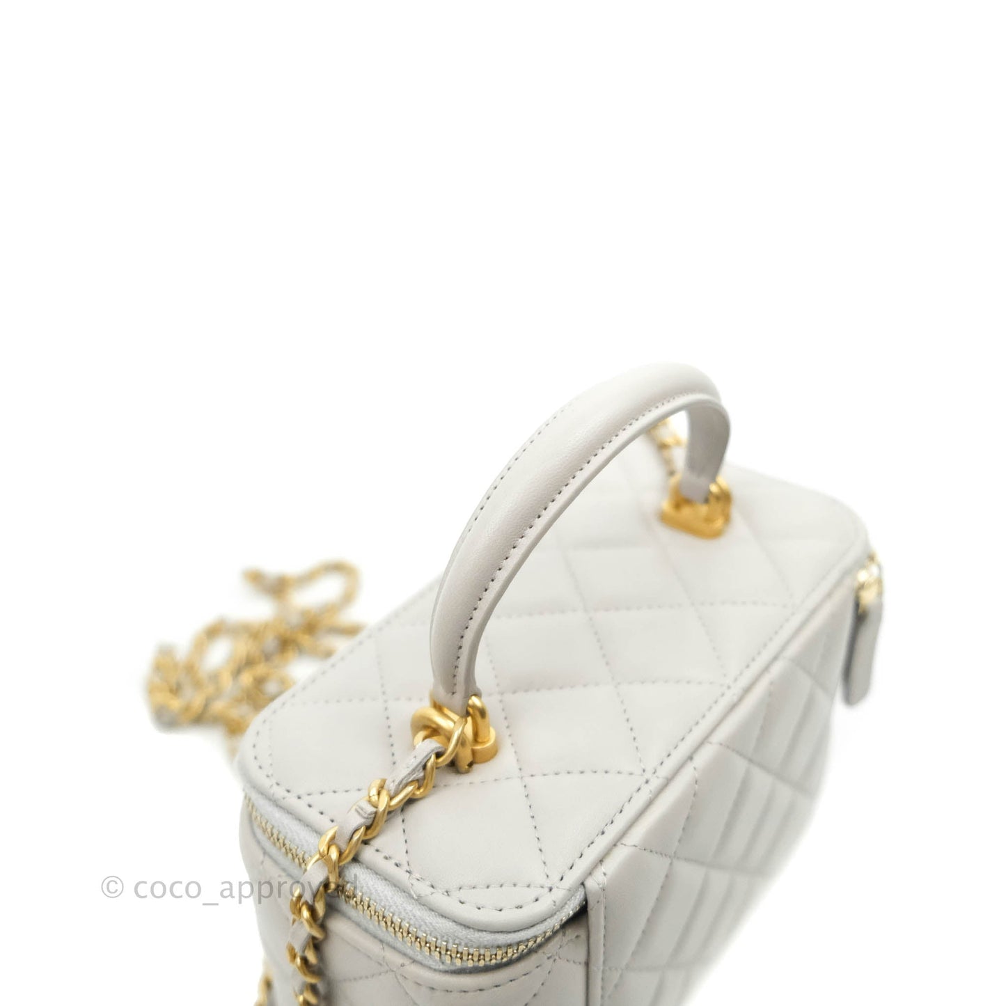 Chanel Classic Vanity Rectangular Top Handle With Chain Grey Lambskin Aged Gold Hardware