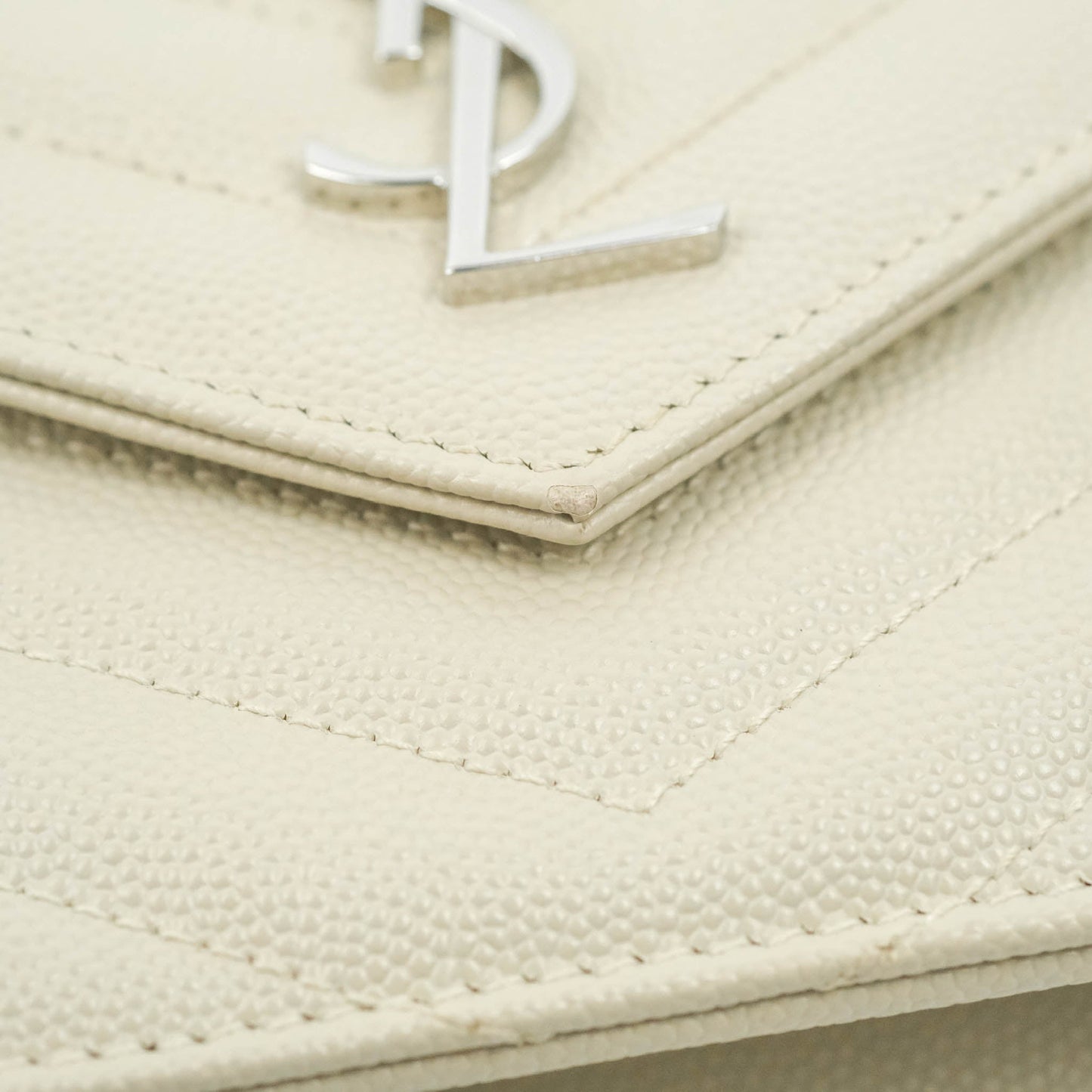 Saint Laurent Wallet on Chain White Grained Leather Silver Hardware