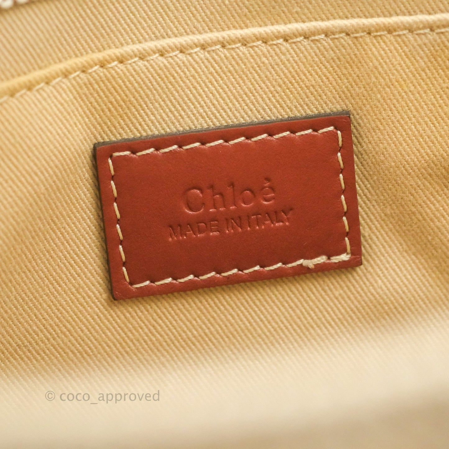 Chloe Small Woody Tote Bag Cotton Canvas & Brown Calfskin with Woody Ribbon