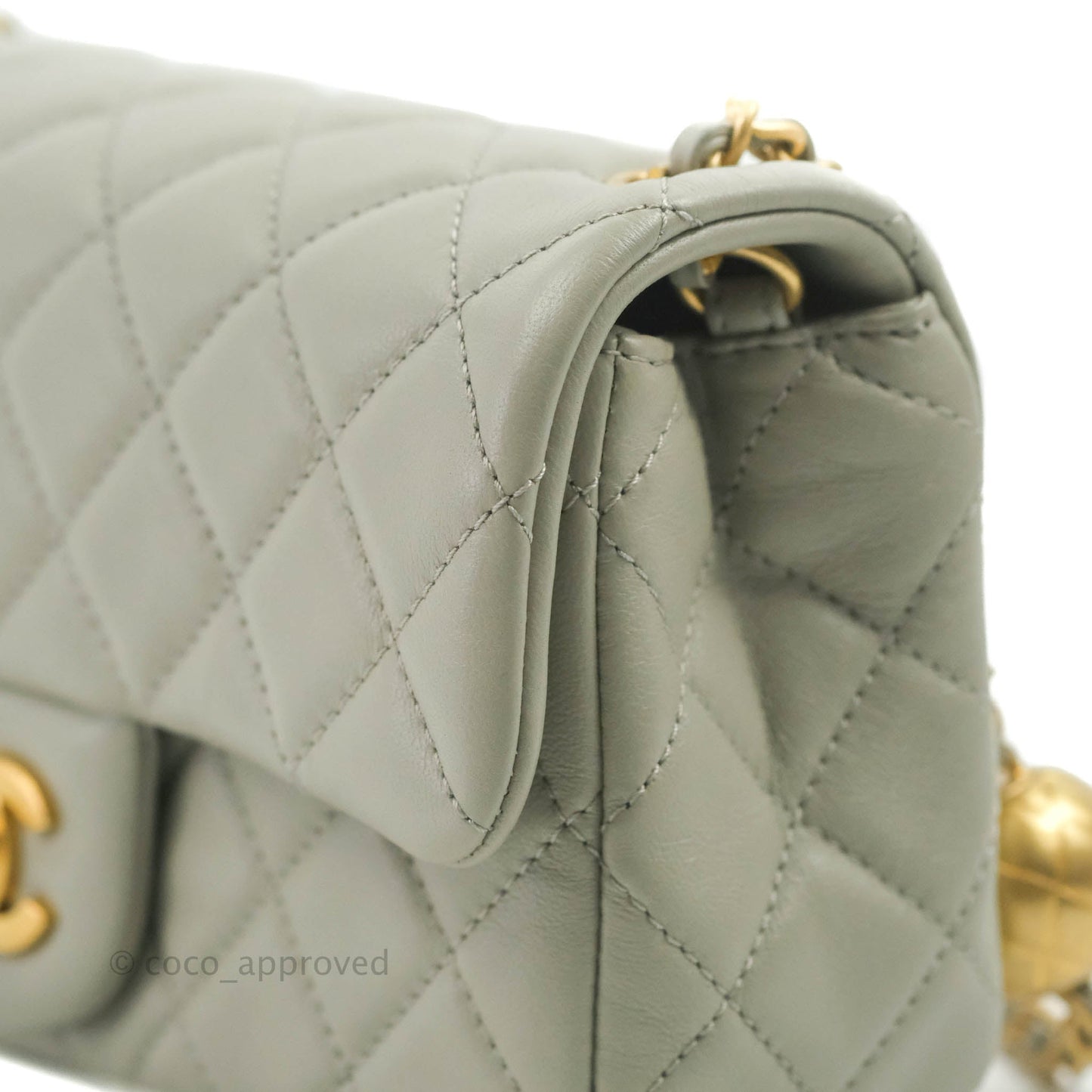 Chanel Mini Rectangular Pearl Crush Quilted Grey Lambskin Aged Gold Hardware 22C