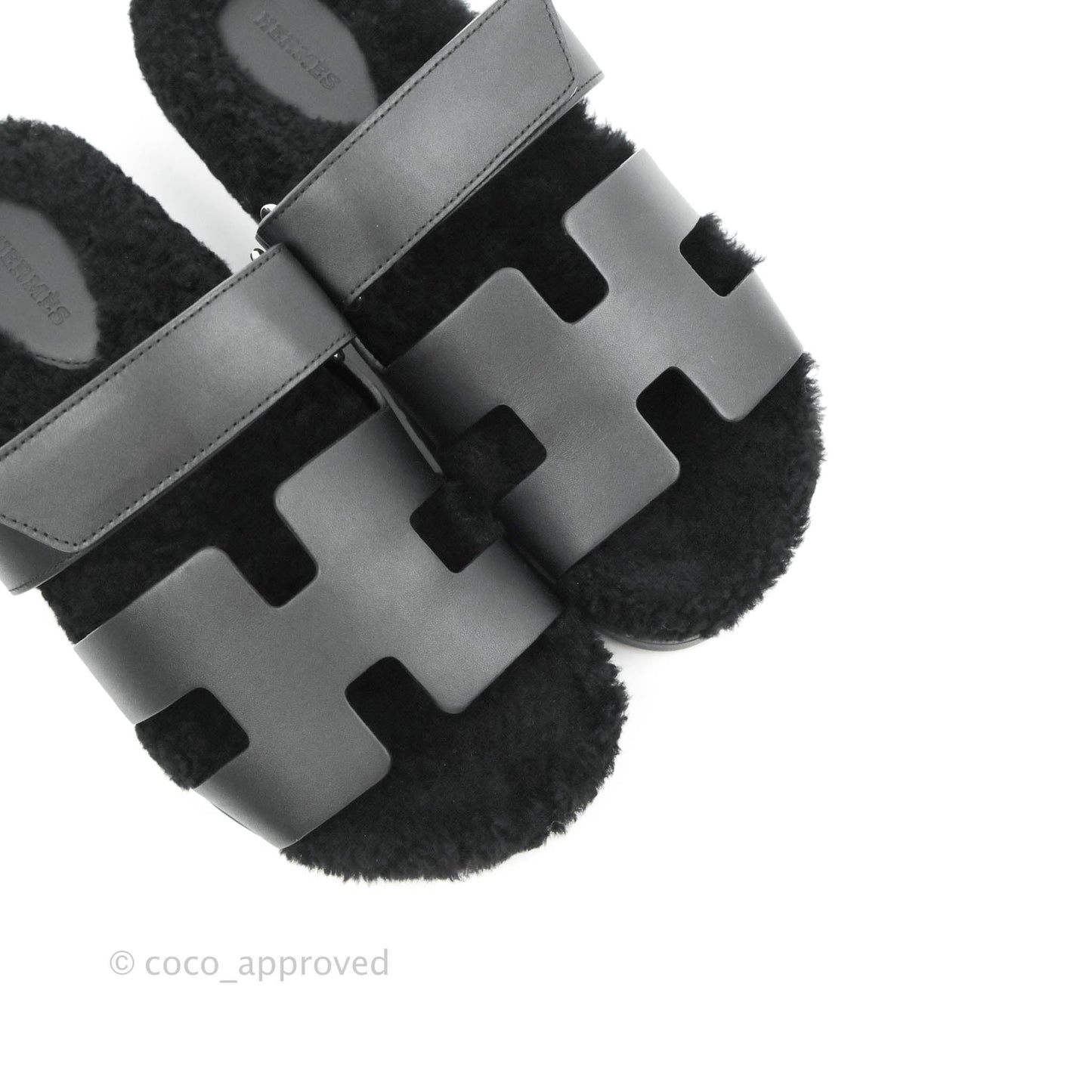 Hermès Chypre Sandal Shearling Black Calfskin