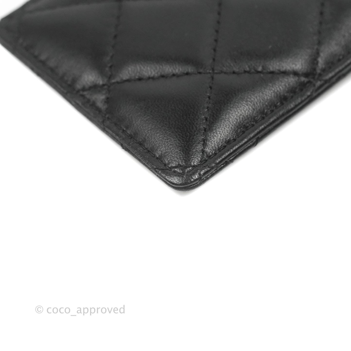 Chanel Quilted Chain Camellia Card Holder Black Lambskin Gold Hardware