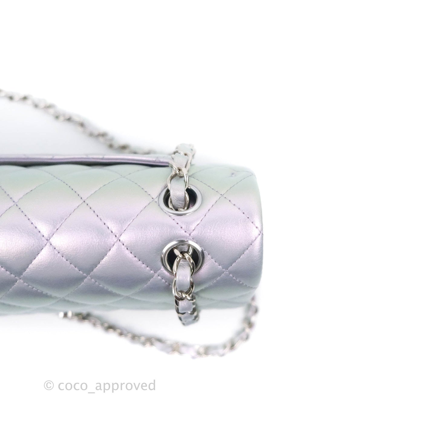 Chanel Small Classic Quilted Flap Metallic Iridescent White Lilac Silver Hardware