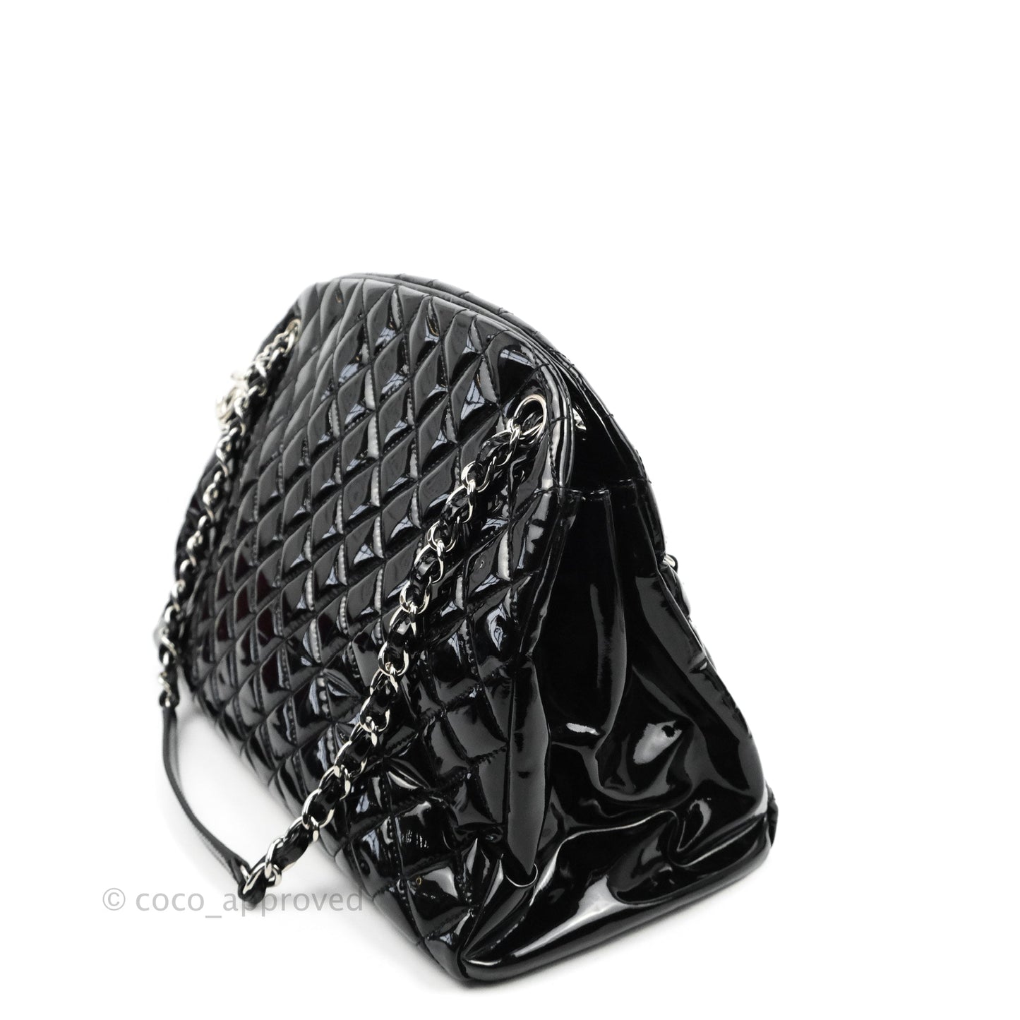 Chanel Quilted Large Just Mademoiselle Black Patent Silver Hardware