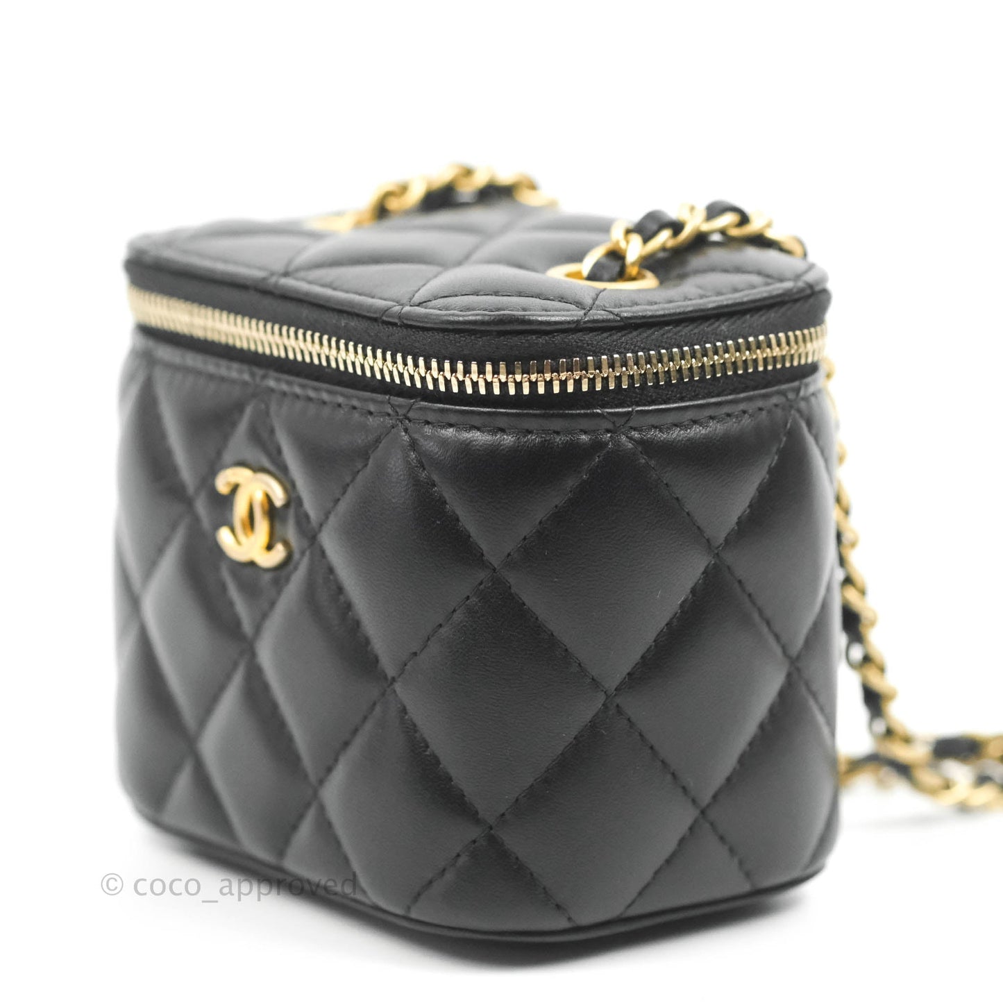 Chanel Classic Mini Pearl Crush Vanity With Chain Black Lambskin Aged Gold Hardware