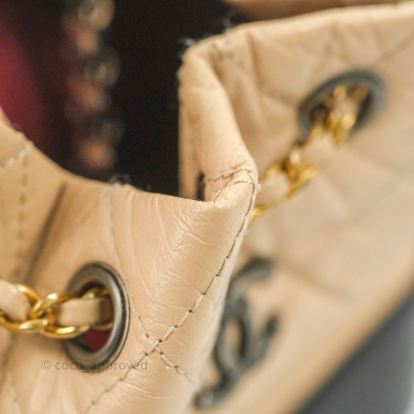 Chanel Small Gabrielle Backpack Beige Black Aged Calfskin