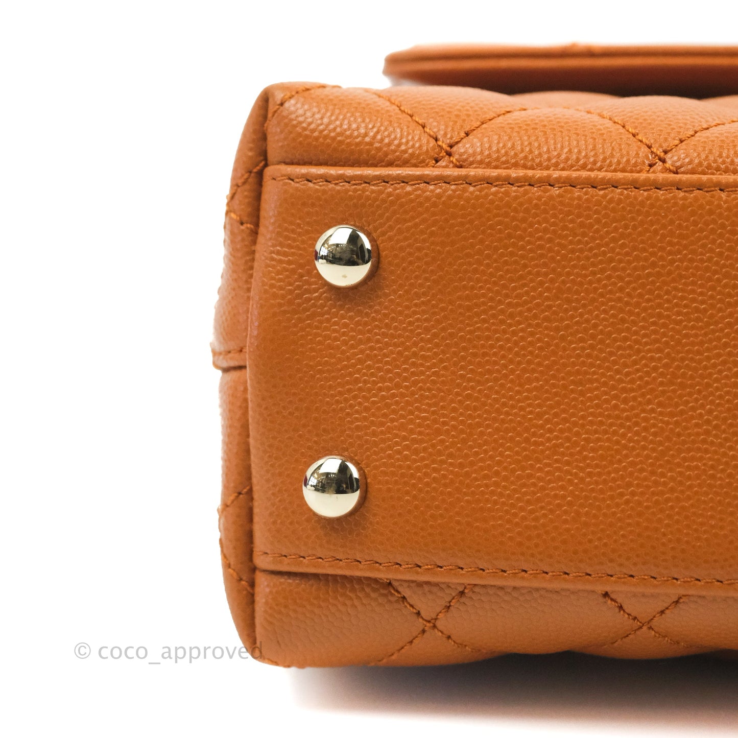 Chanel Small Coco Handle Quilted Caramel Caviar Gold Hardware 21A