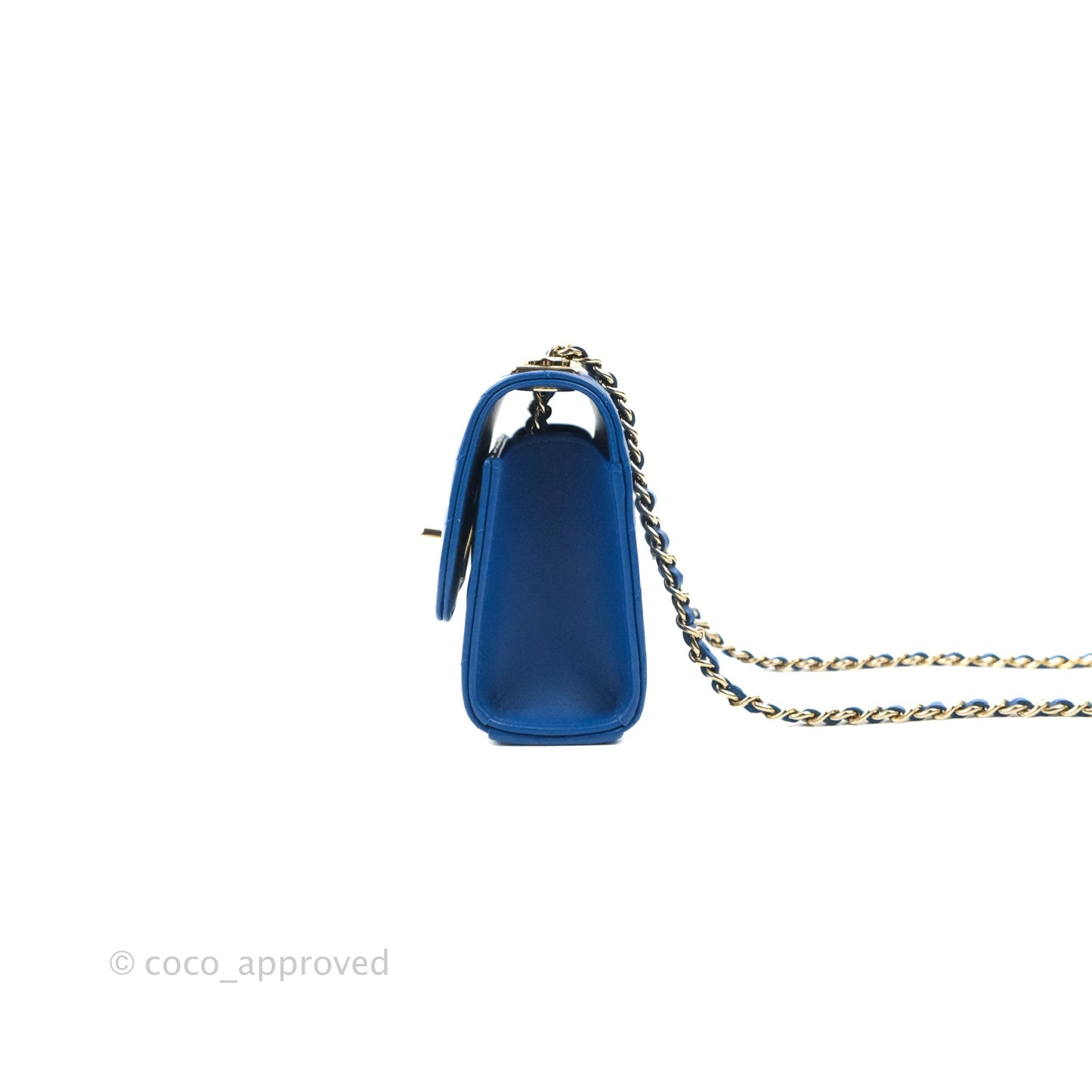 Chanel Mini Chevron Trendy CC Clutch With Chain Blue Lambskin Gold Hardware