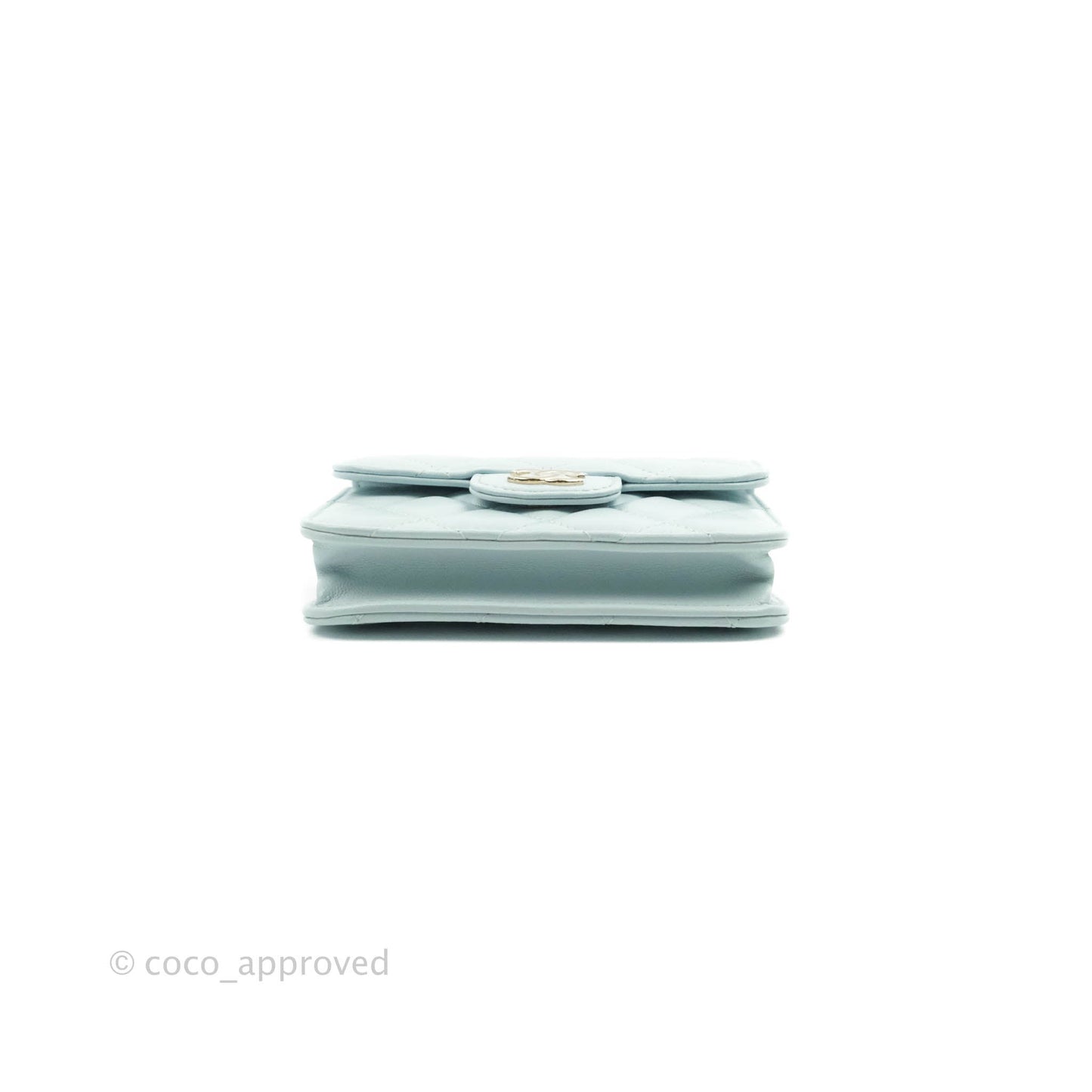 Chanel Mini Handle Flap Coin Purse With Chain Light Blue Lambskin Gold Hardware