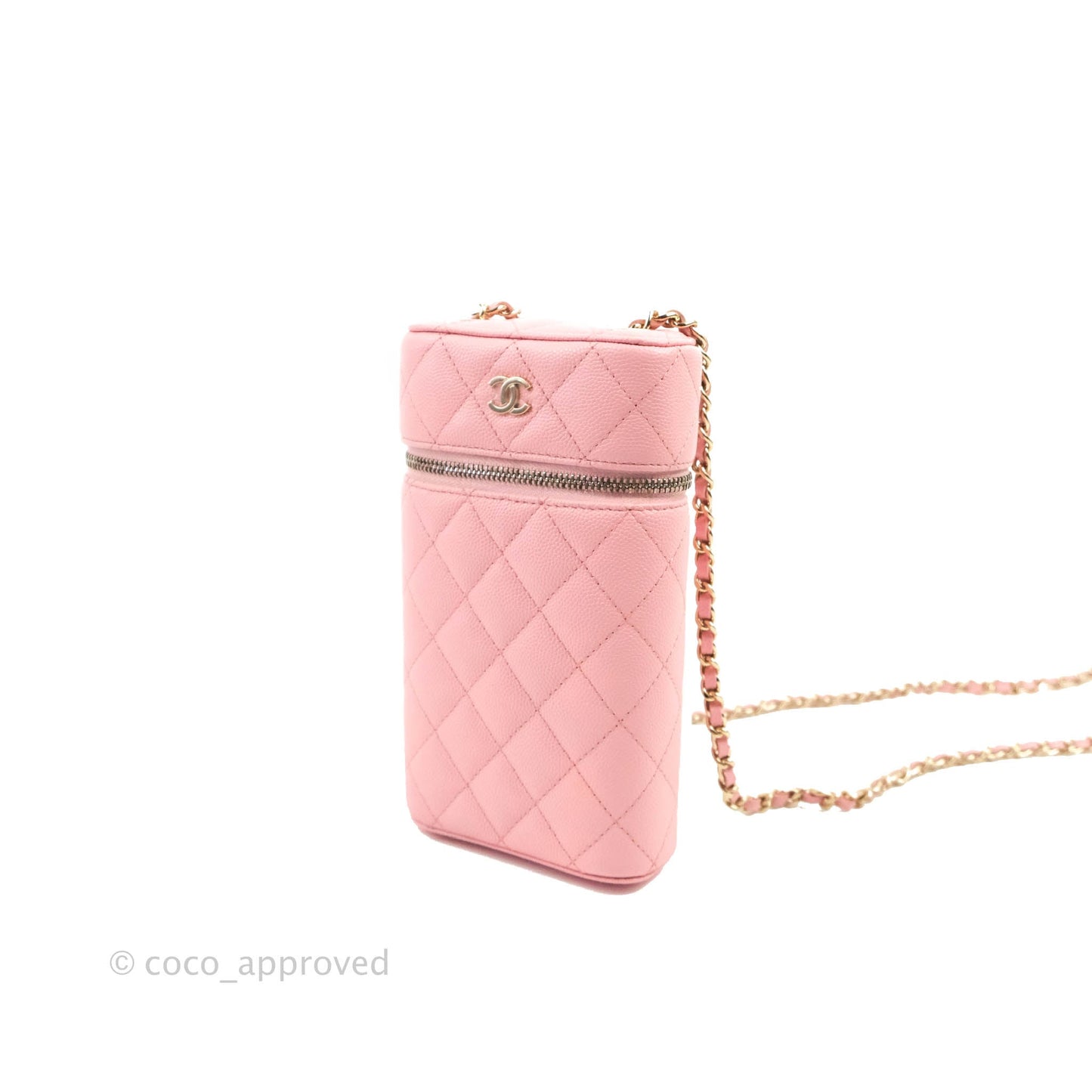 Chanel Vanity Phone Holder With Chain Pink Caviar Gold Hardware