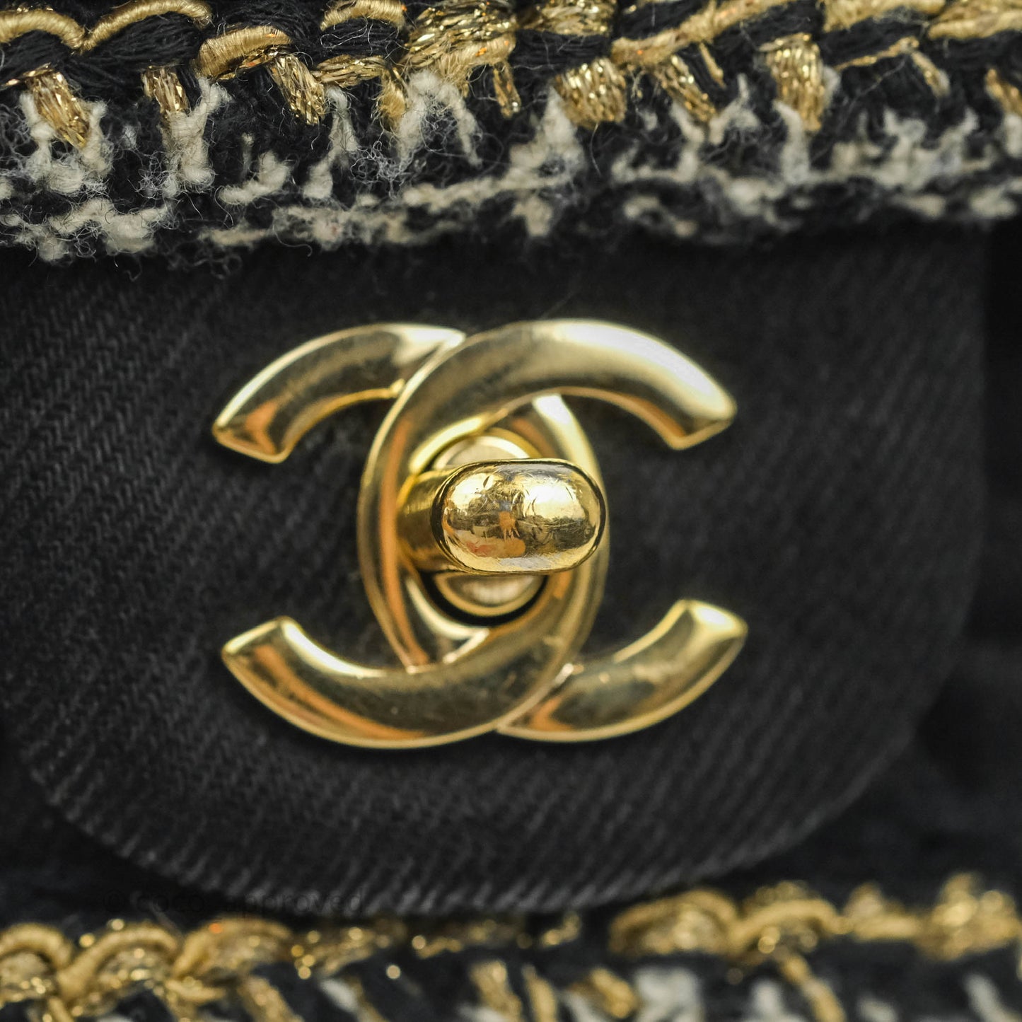 Chanel Classic Mini Rectangular Flap Bag Black Denim Braided Gold Hardware 18A