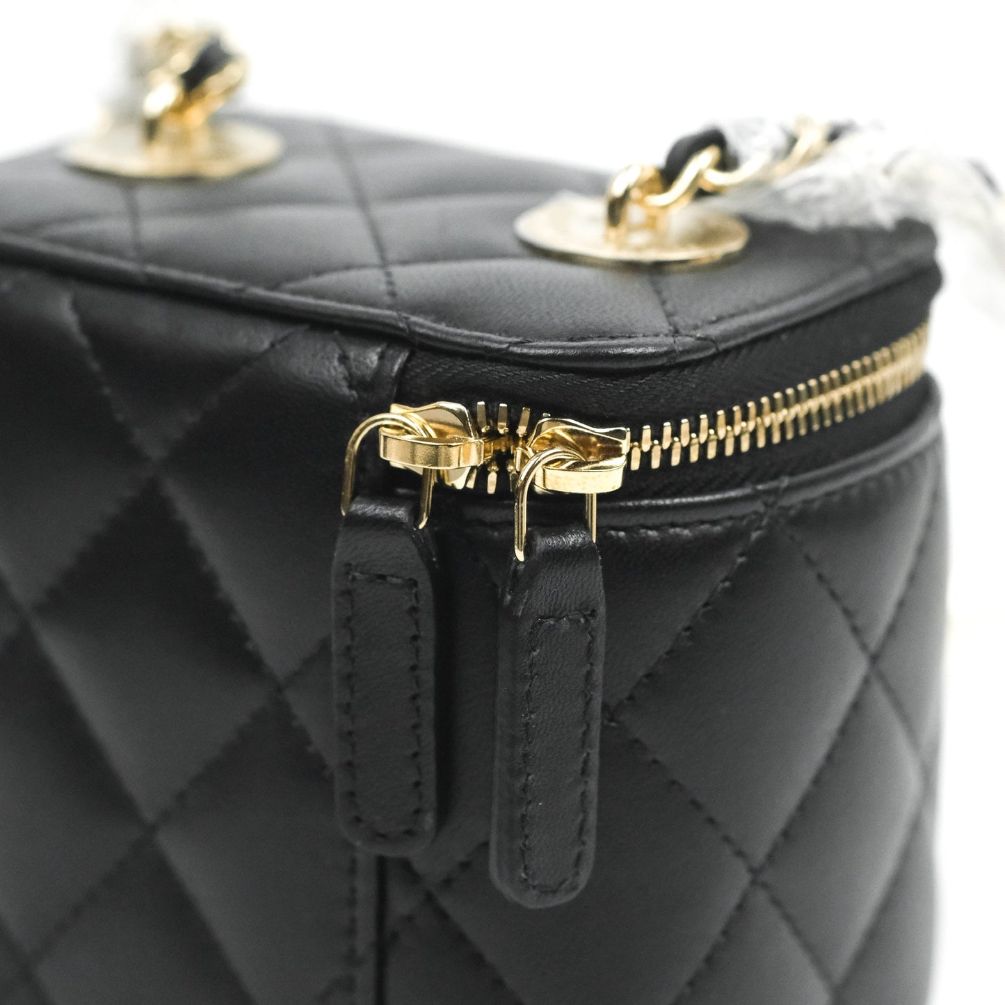 Chanel Mini Vanity With Pearl Chain Black Lambskin Gold Hardware
