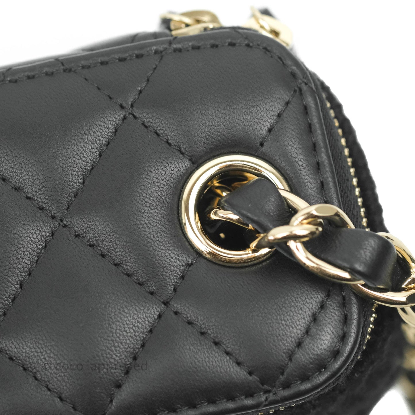 Chanel Mini Vanity With Chain Black Lambskin Crochet Gold Hardware