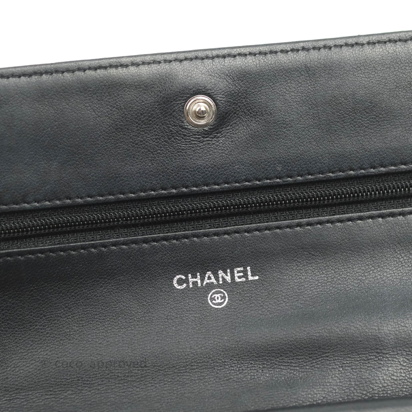 Chanel Camellia Wallet on Chain WOC Black Lambskin Silver Hardware