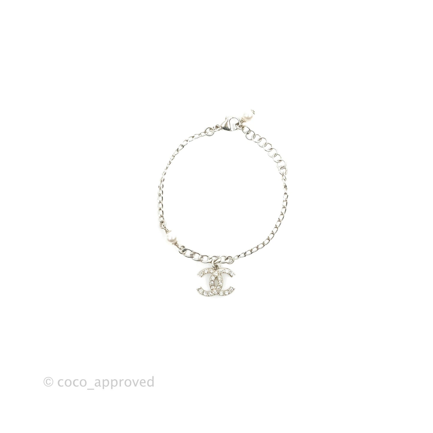 Chanel Pearl CC Crystal Bracelet Silver Tone 21A