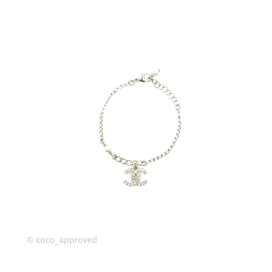 Chanel Pearl CC Crystal Bracelet Silver Tone 21A