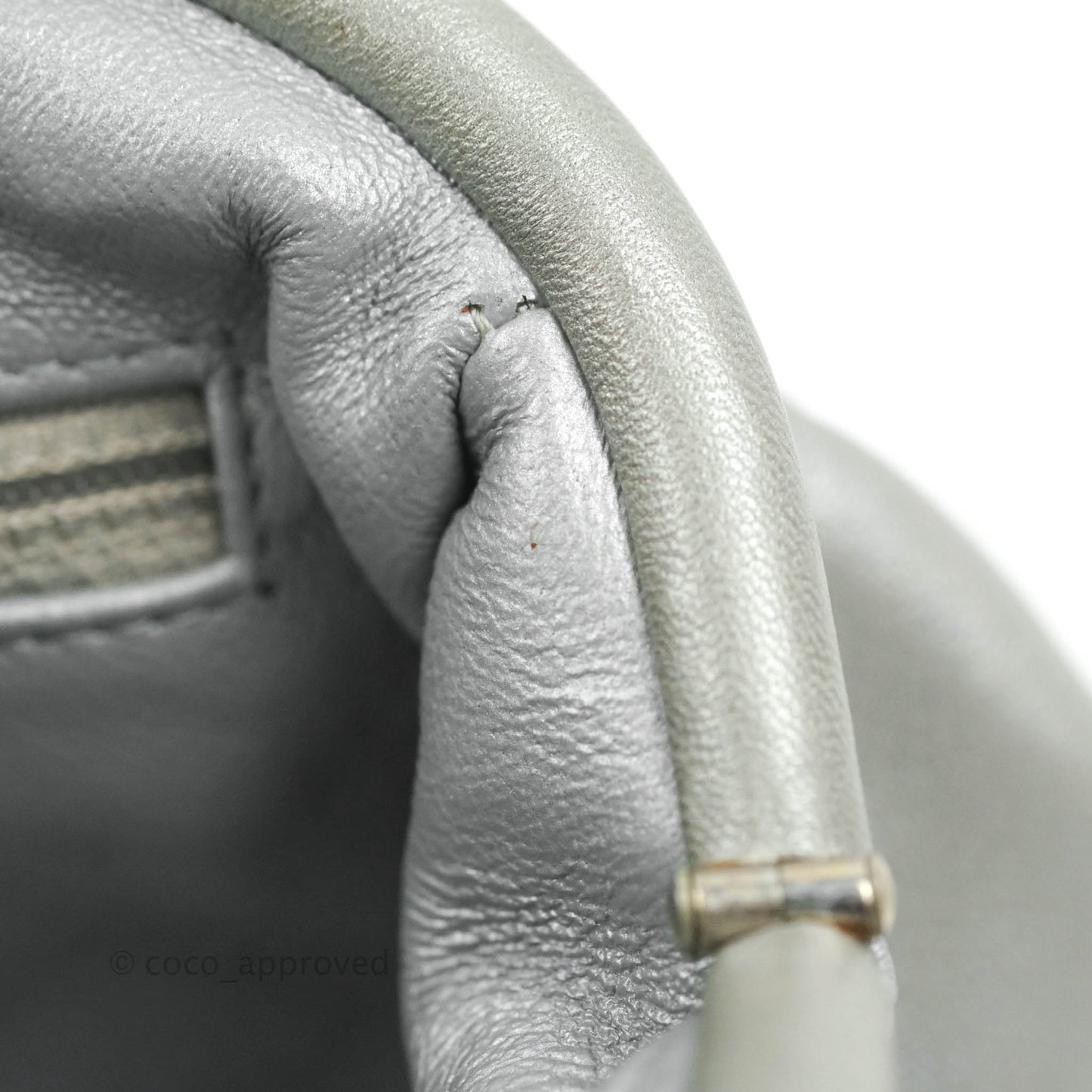 Chanel Quilted Timeless Kisslock Clutch Metallic Silver Lambskin Silver Hardware