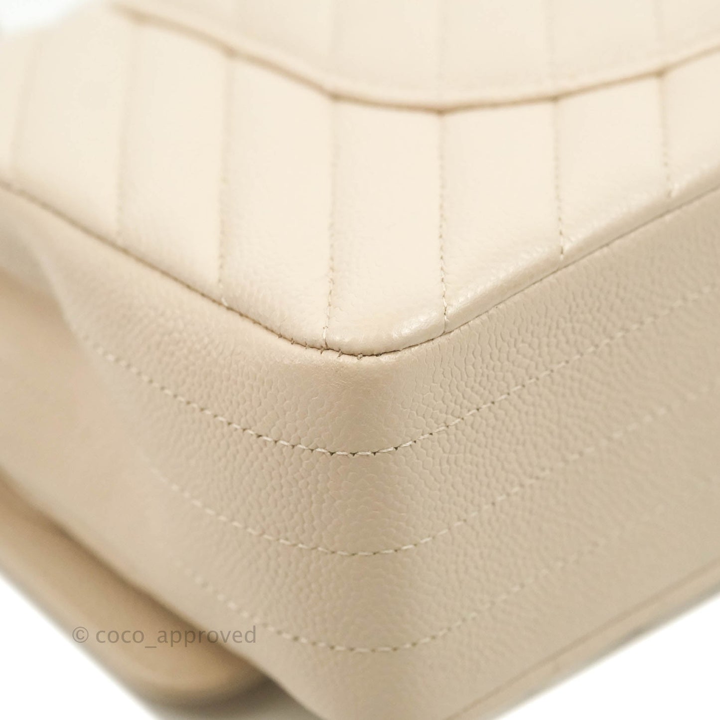 Chanel Classic M/L Medium Double Flap Chevron Ivory Caviar Gold Hardware