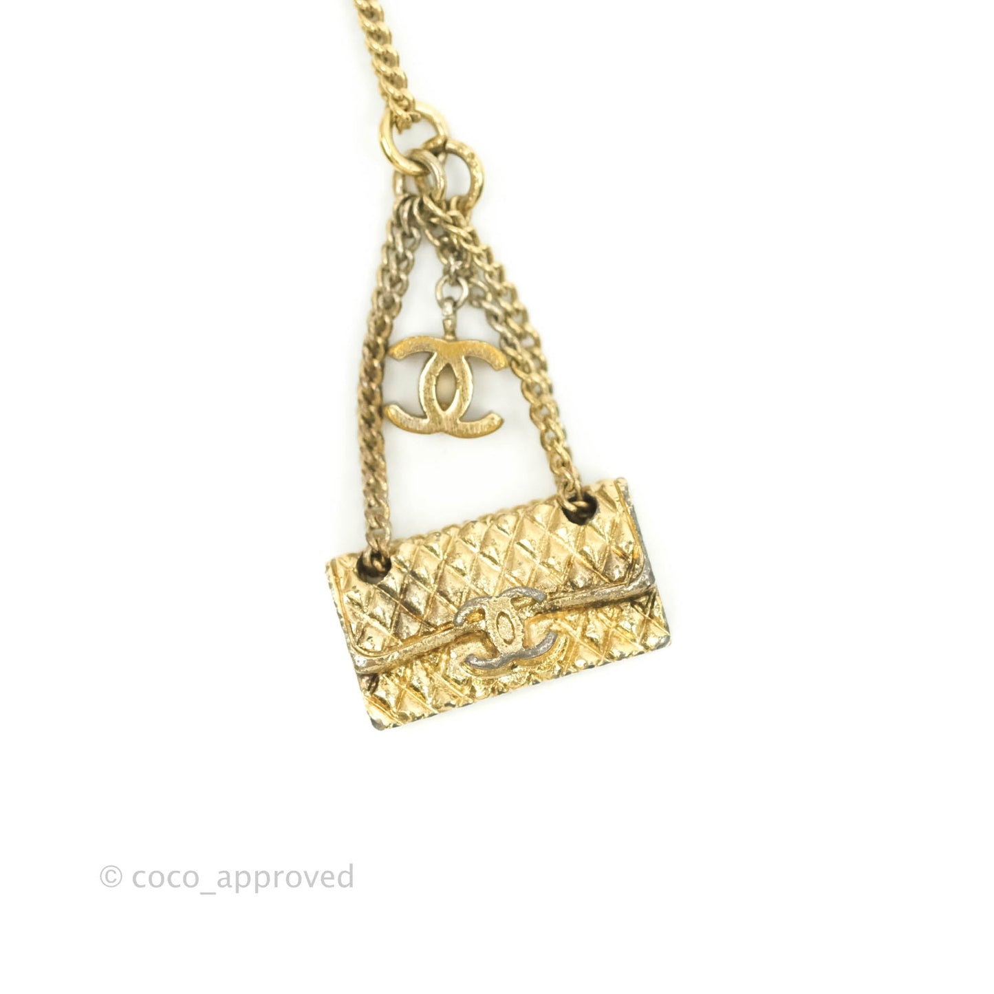 Chanel Flap Bag CC Pendant Necklace Gold Tone 05A