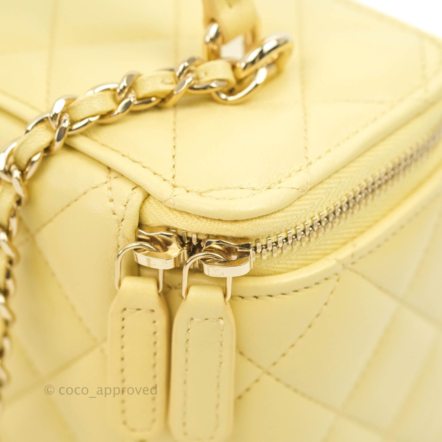 Chanel Vanity Rectangular Top Handle Yellow Lambskin Gold Hardware