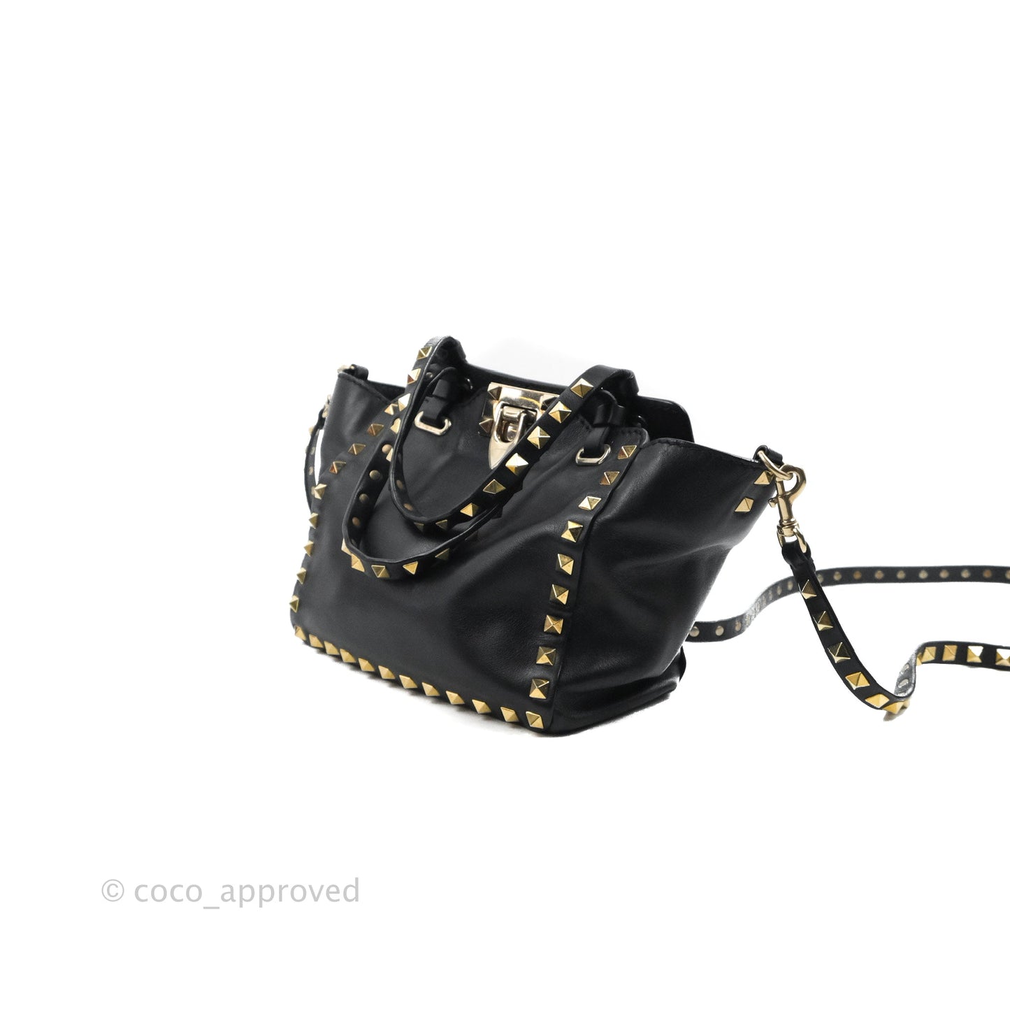 Valentino Garavani Mini Trapeze Rockstud Black Grained Calfskin Gold Hardware