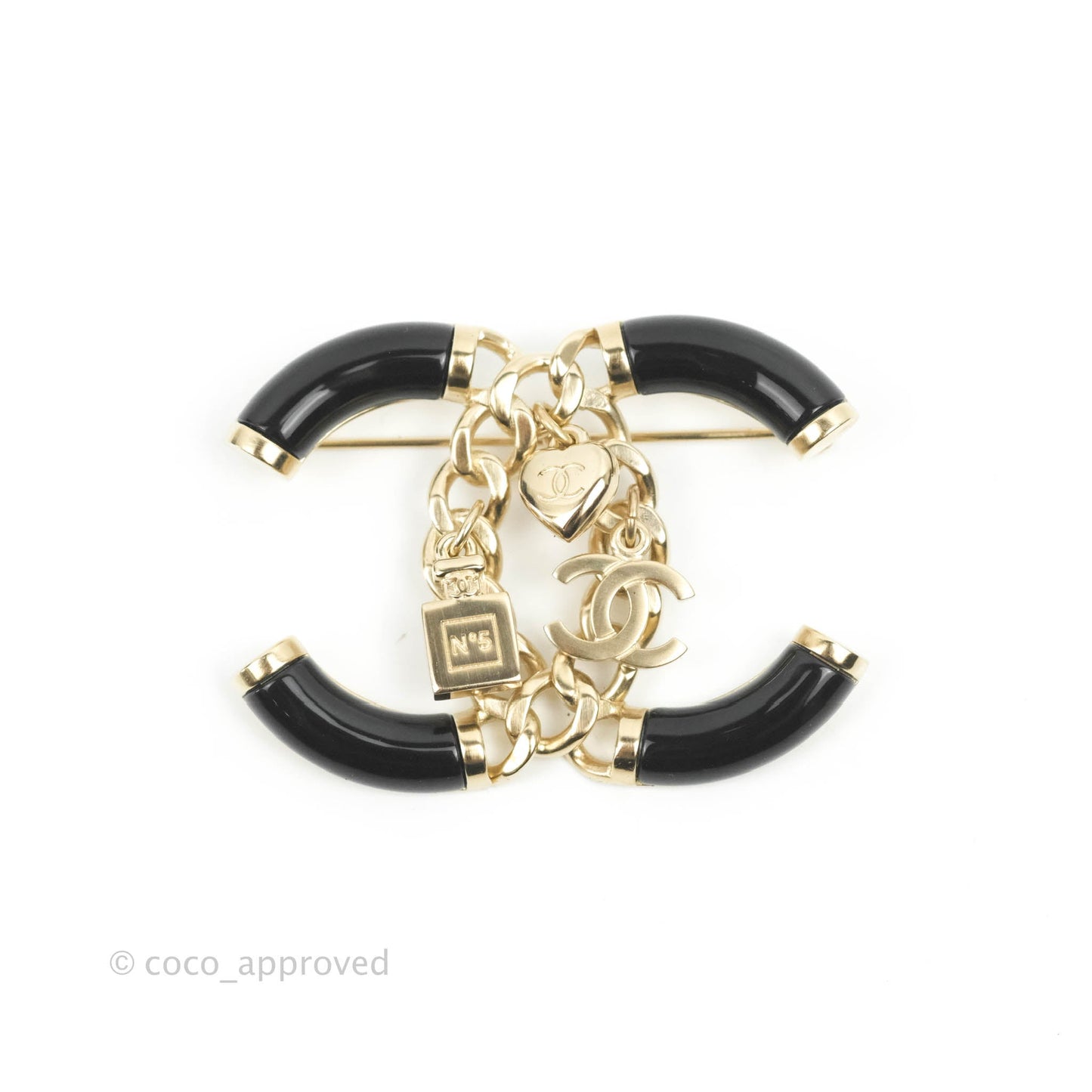Chanel CC Chain Black Brooch Gold Tone 18B