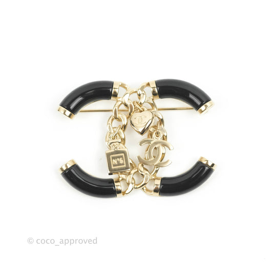 Chanel CC Chain Black Brooch Gold Tone 18B