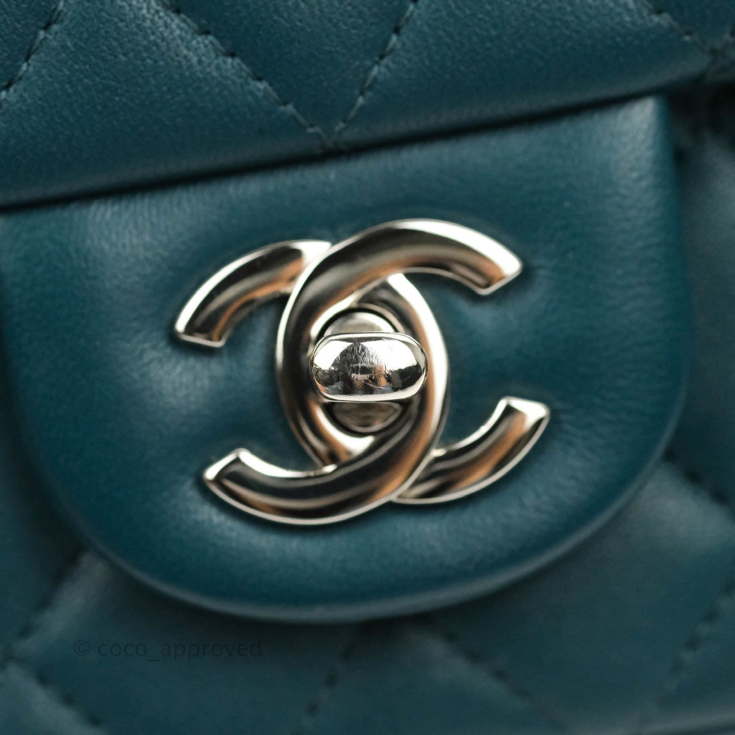 Chanel Quilted Mini Rectangular Flap Teal Lambskin Silver Hardware