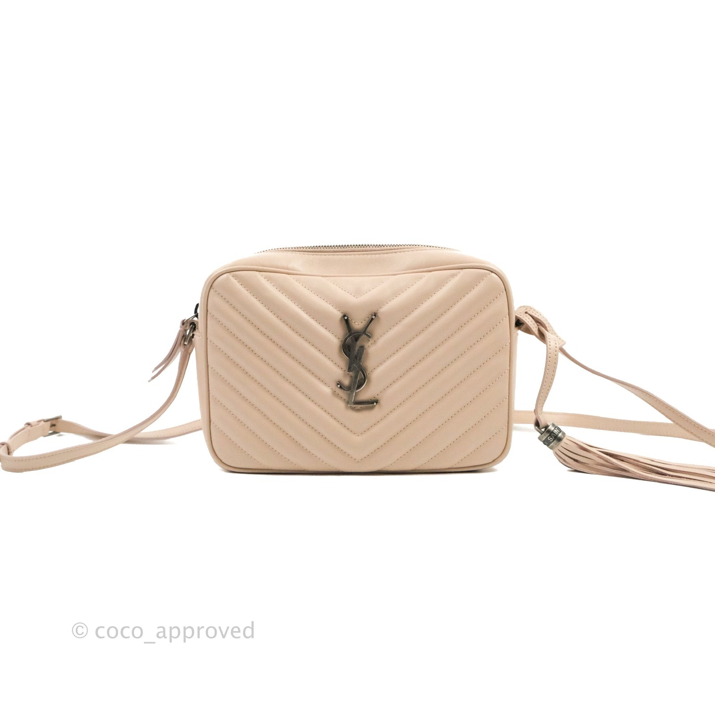 Saint Laurent Lou Quilted Camera Bag Pale Pink Calfskin Ruthenium Hardware