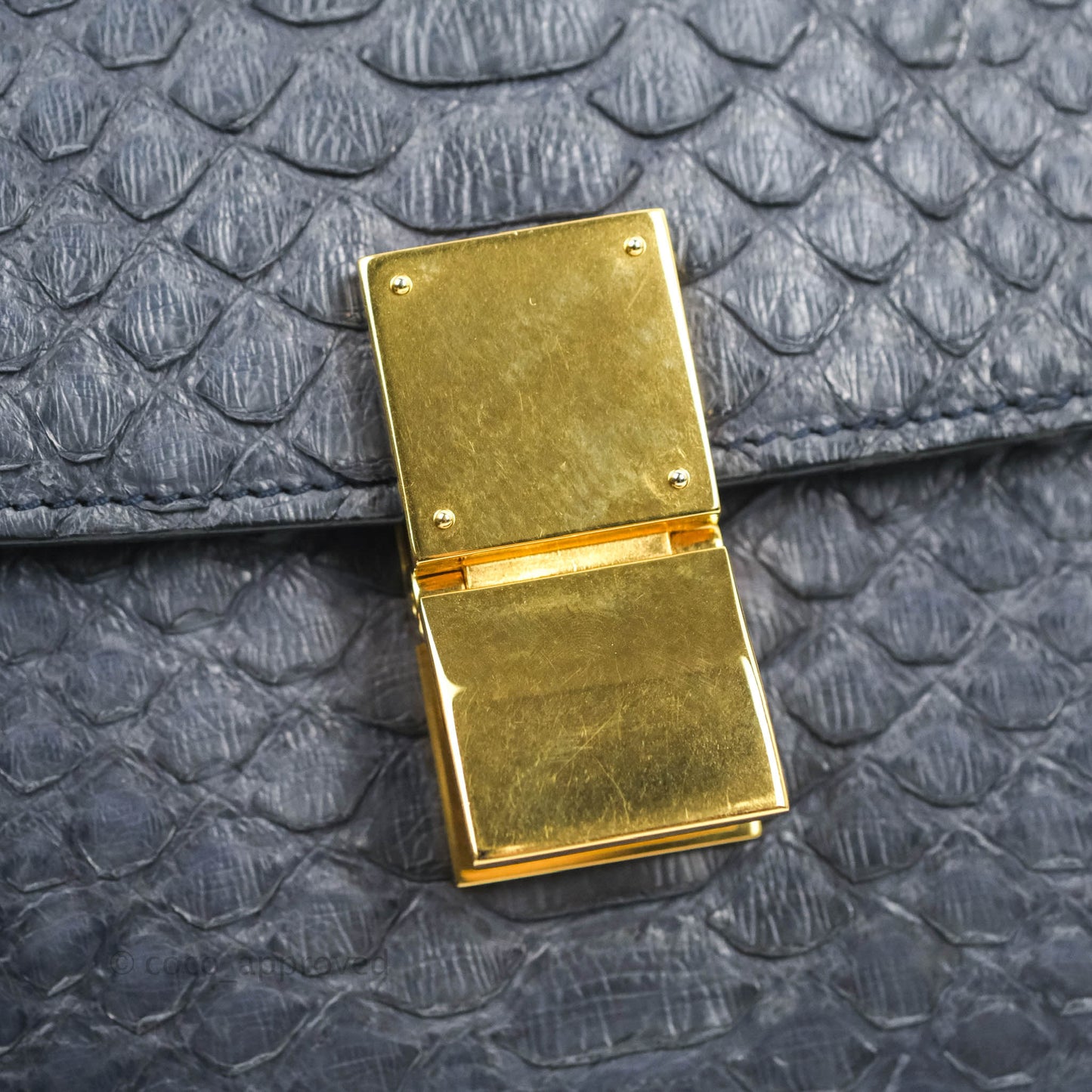 Celine Medium Classic Box Flap Grey Blue Python Gold Hardware