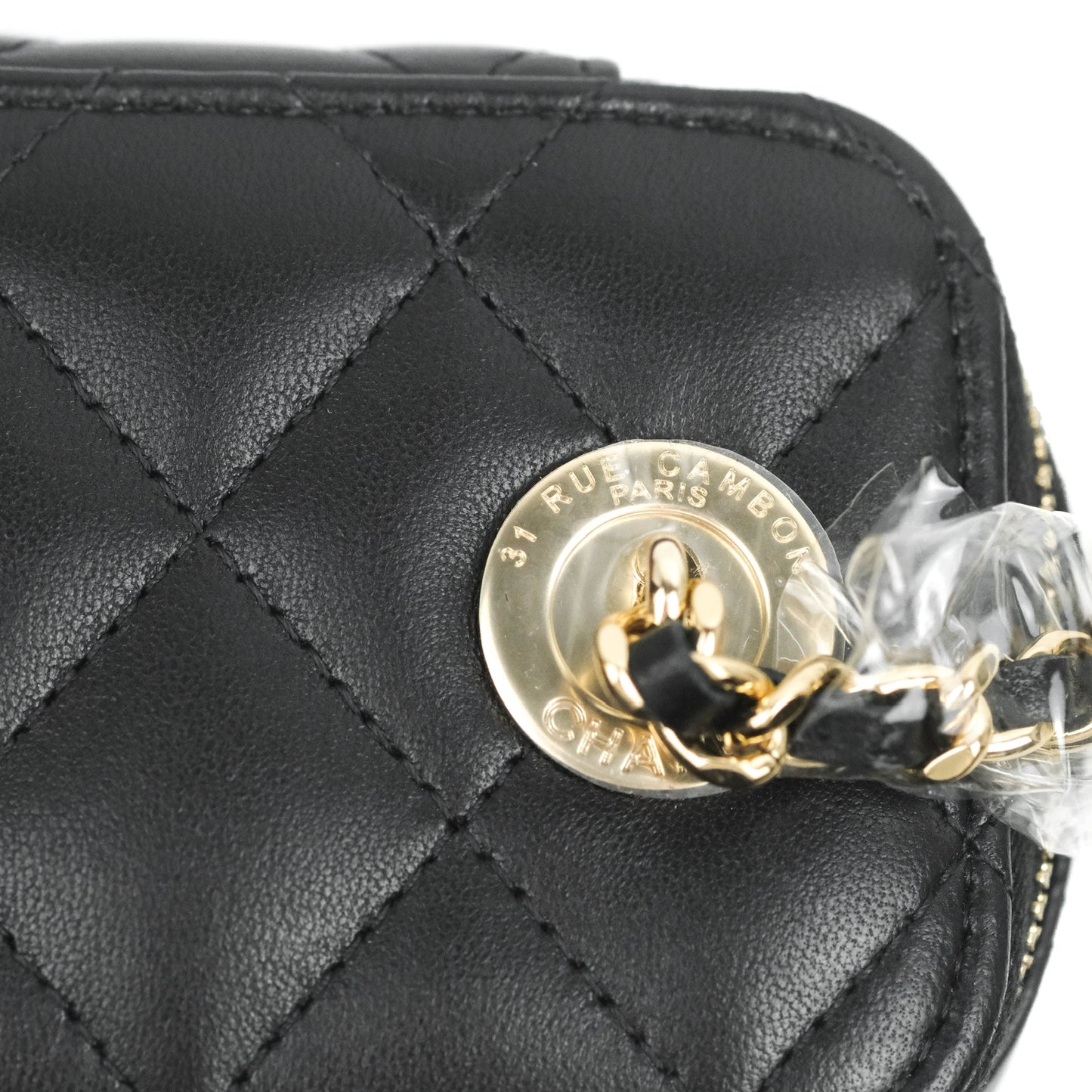 Chanel Mini Vanity With Pearl Chain Black Lambskin Gold Hardware