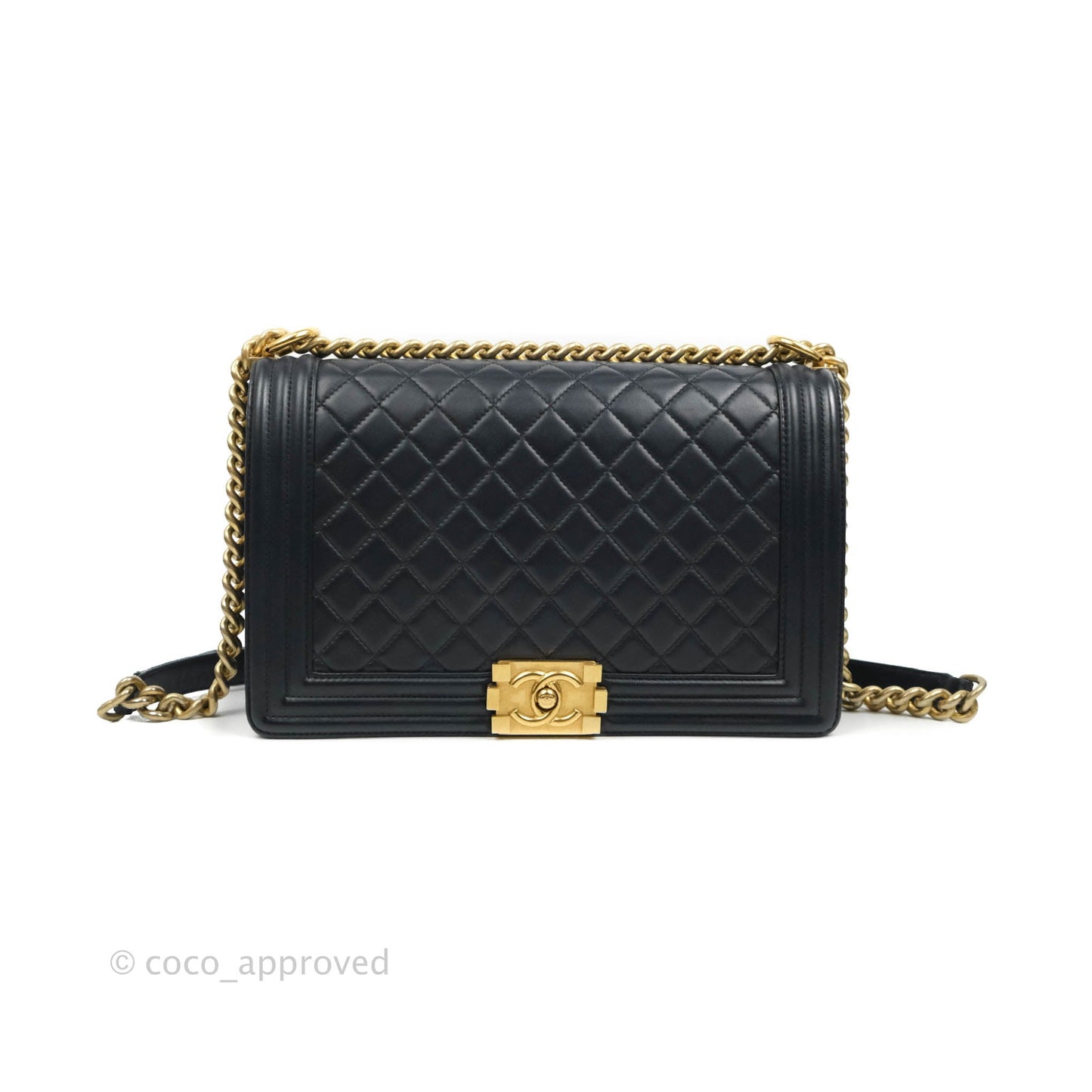 Chanel Quilted New Medium Boy Navy Lambskin Aged Gold Hardware