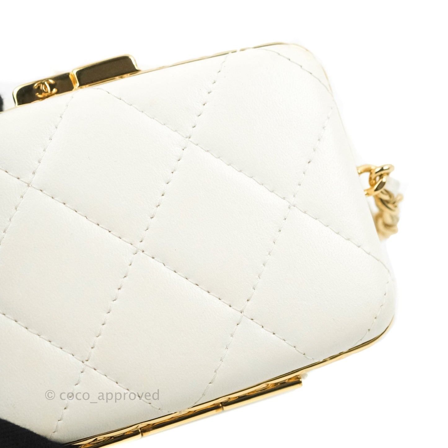 Chanel Quilted Small Drawstring Bucket Bag White Calfskin Gold Hardware