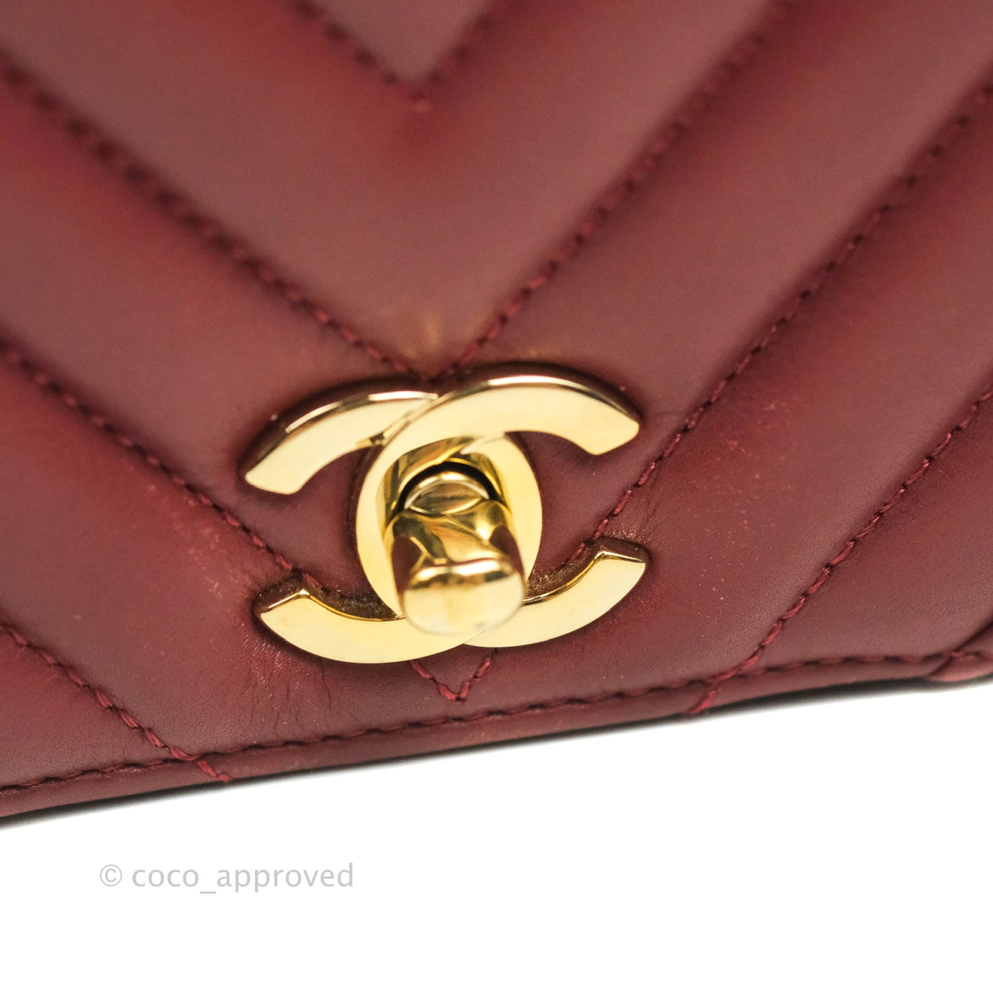Chanel Small Statement Chevron Flap Bag Burgundy Lambskin Gold Hardware