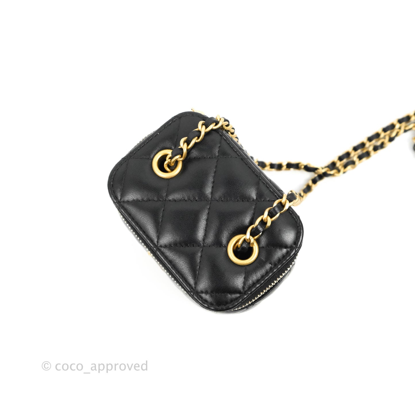 Chanel Classic Mini Pearl Crush Vanity With Chain Black Lambskin Aged Gold Hardware