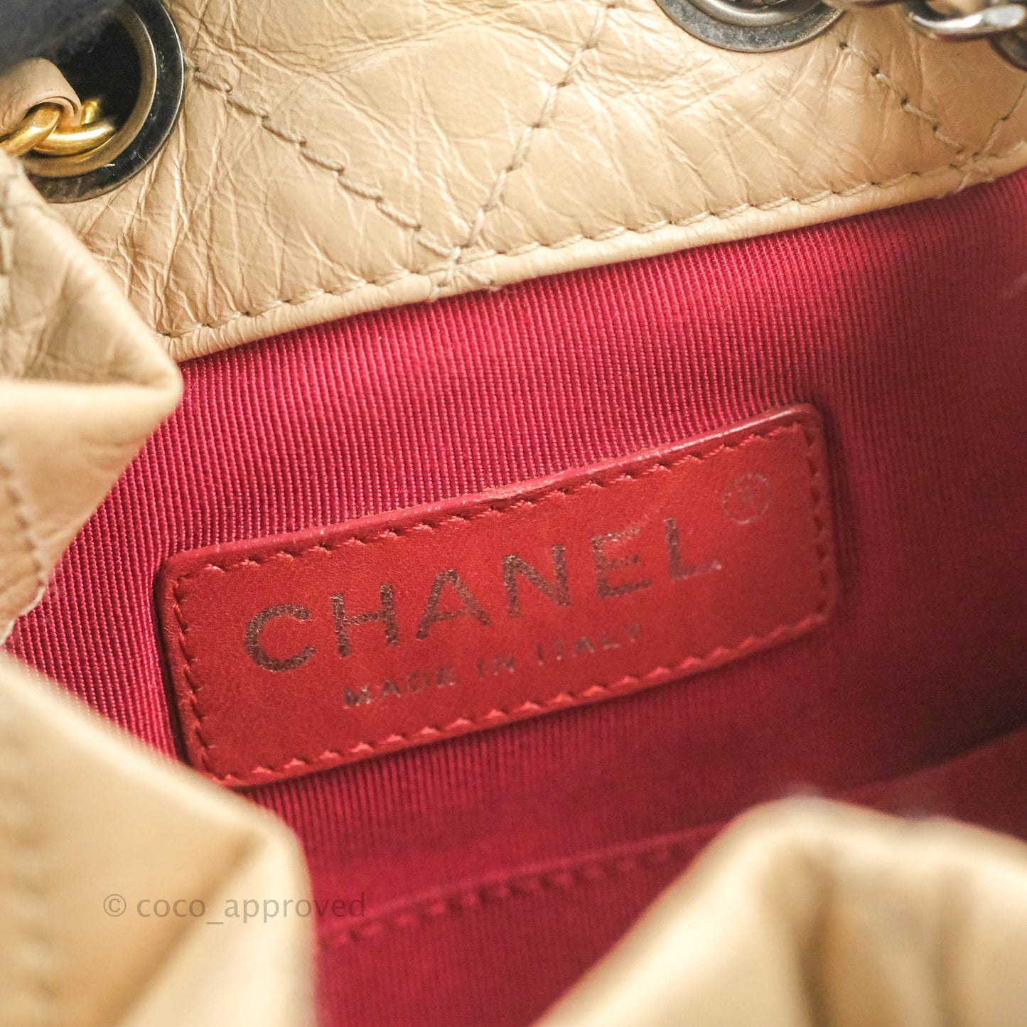 Chanel Small Gabrielle Backpack Beige Black Aged Calfskin