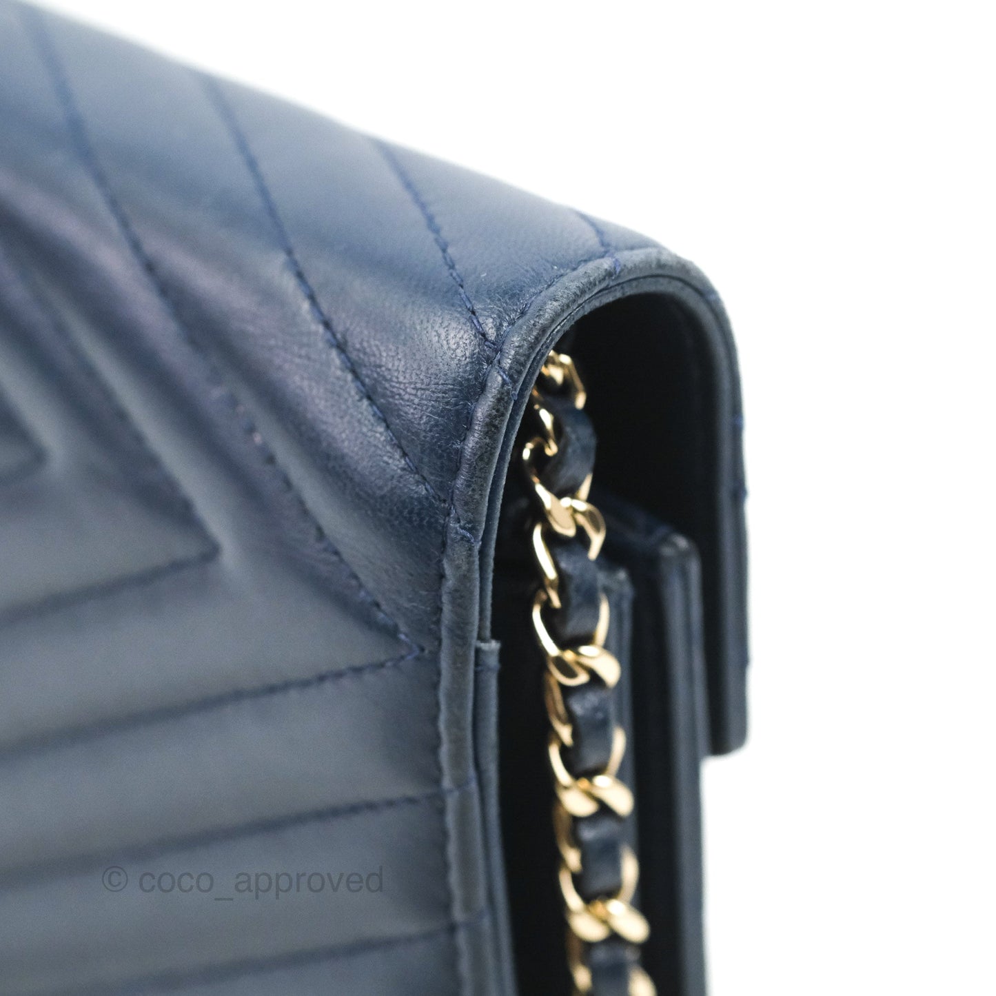 Chanel Square WOC Wallet On Chain Blue Lambskin Chevron Gold Hardware